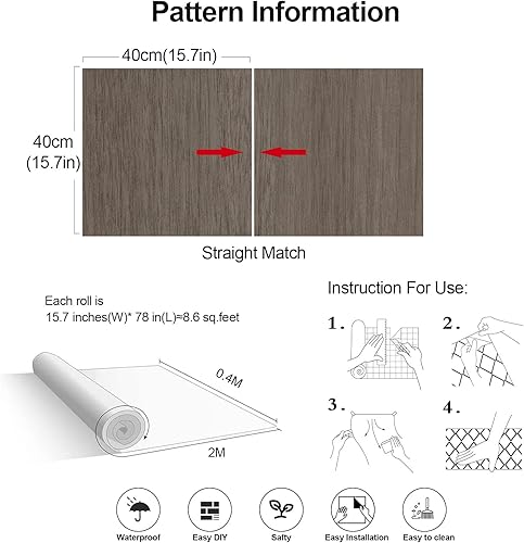 Miniatura 5 de weiseni Papel de contacto de grano de madera para encimeras de 15.7 x 78.7 pulgadas, autoadhesivo, extraíble, con aspecto de madera, rollo de papel