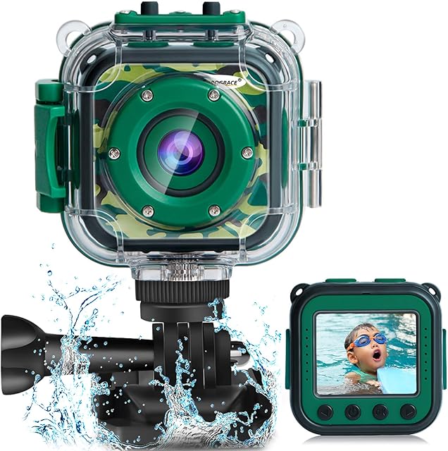 Kids Camera Underwater Video Camcorder - PROGRACE Kids Camera Boys Girls Birthday Gift Toys 4-10 Ages Waterproof Action Camera 1080P HD Video Camcorder with 1.77" LCD and Digital Zoom Children Camera