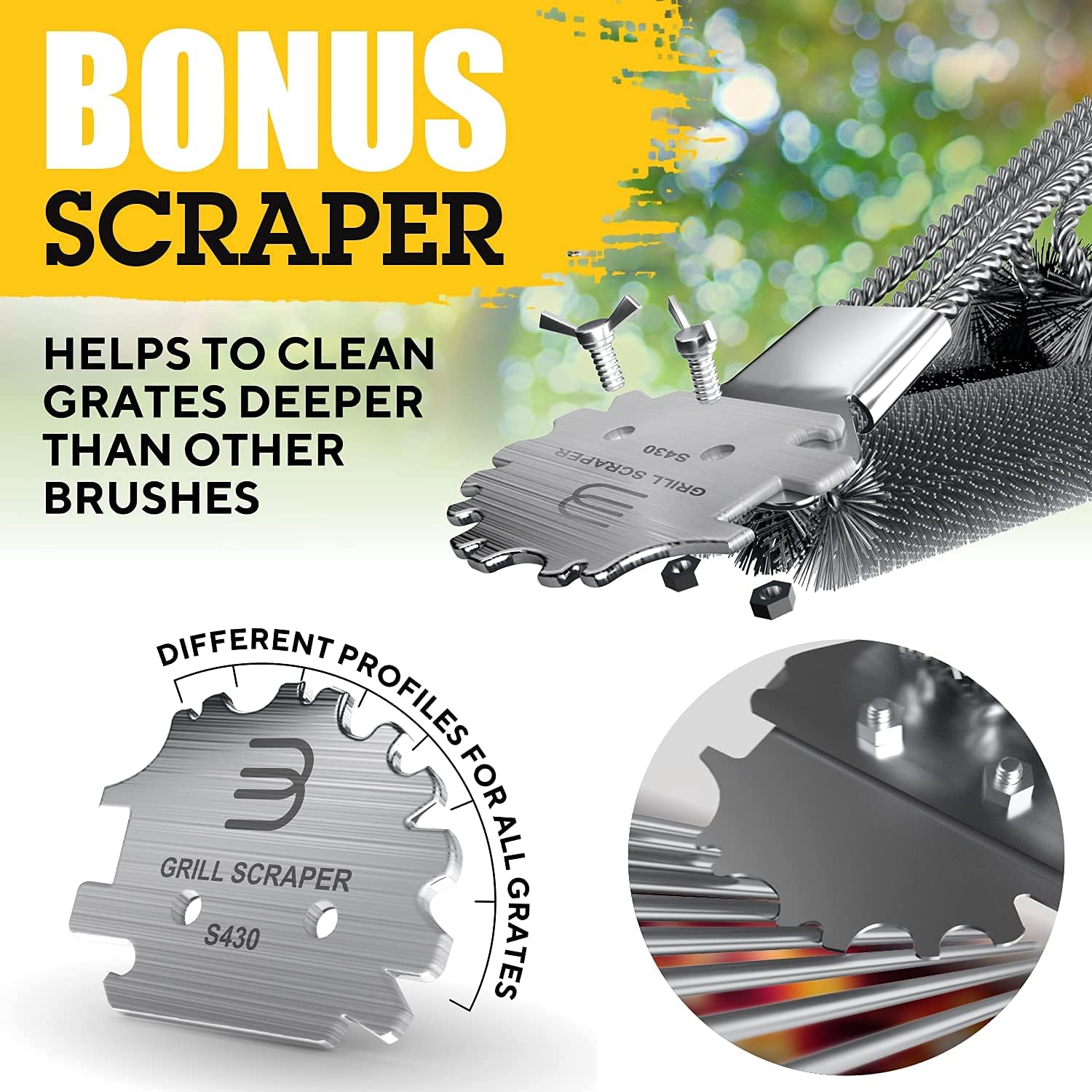 Premium BBQ Grill Brush and Scraper - Perfect for Cleaning Indoor & Outdoor Grills, Including Weber - with Improved Extra Strong Grip Handle - 18" Heavy Duty Grill Cleaner Brush - Safe for All Grates : Patio, Lawn & Garden