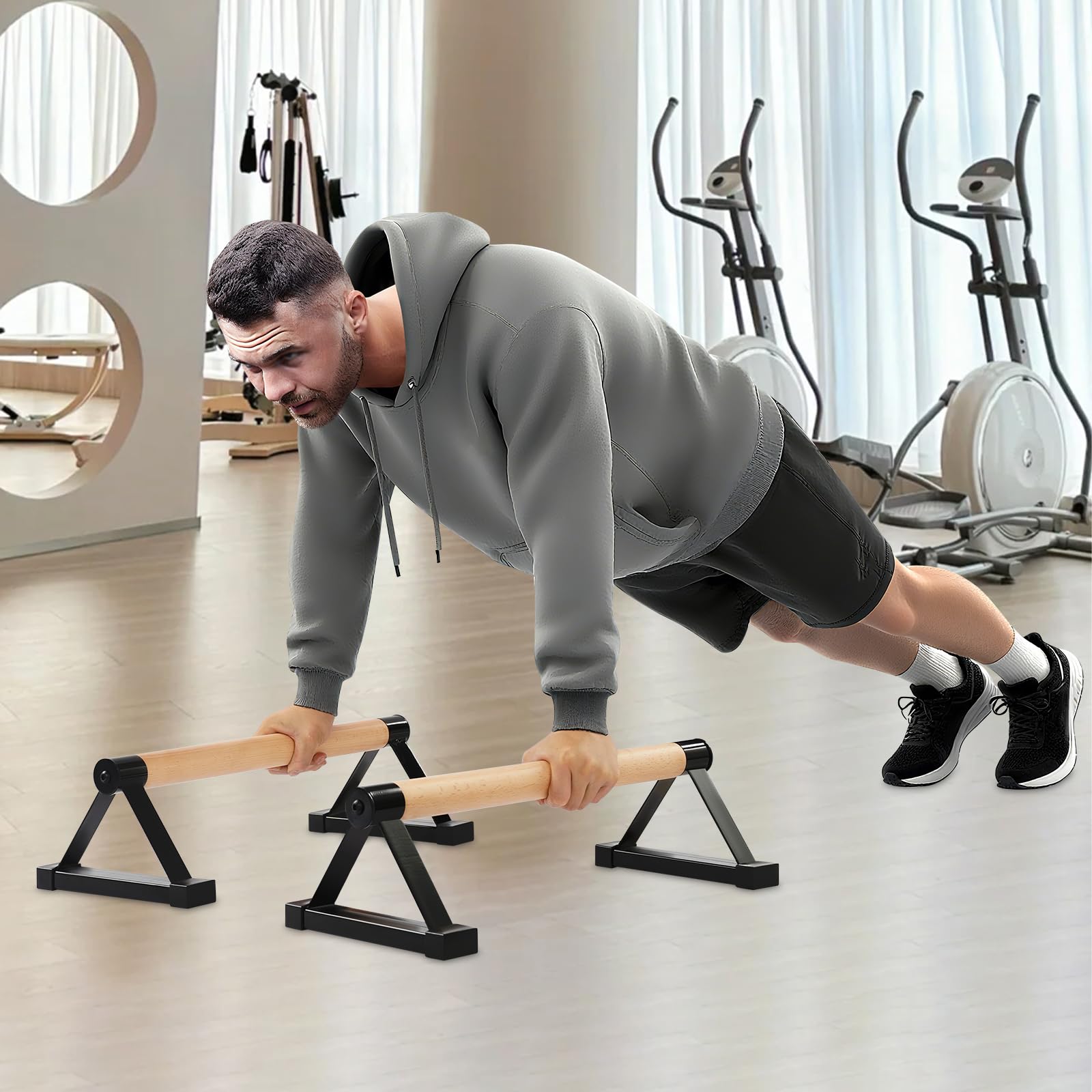 Barre per push up in legno, parallele, per allenamento di forza, fitness a