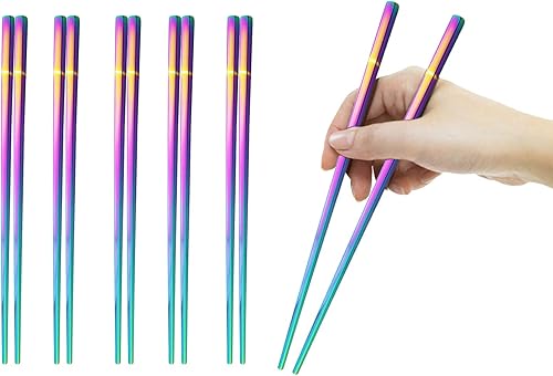 JASHII 10 pares de palillos de acero inoxidable serie palillos de acero inoxidable 304 palillos de metal palillos juego de palillos de 9.06