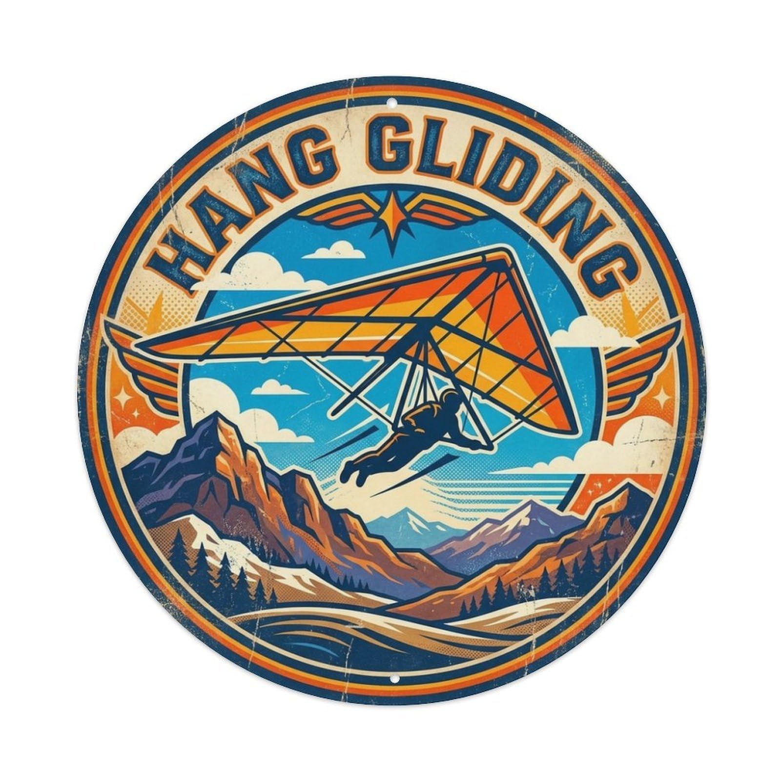 Hang Gliding Mountain Outdoor Adventure Illustration Metal Tin Sign