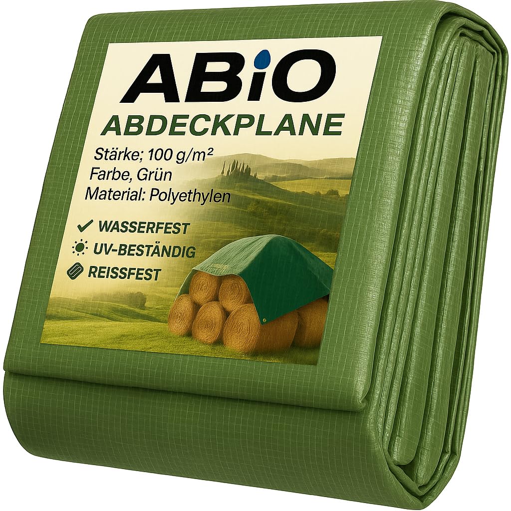 Abio Abdeckplane 3x3m Grün 100g/m² Wasserdicht mit Ösen Plane Gewebeplane Tarp Schutzplane für Haus & Garten Holz Gartenmöbel Camping Haus