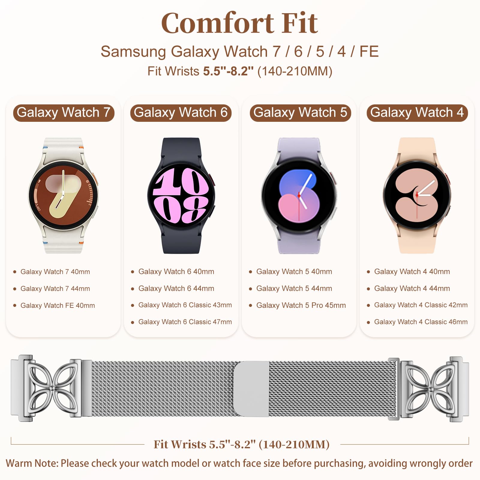 Getino Metall Magnet Armband Kompatibel mit Galaxy Watch 7, Galaxy Watch 6 Classic Band FE 5 Pro 4 Active 2 20mm, Milanese Floral Elegant Armband für Samsung Watch Armband 40mm 44mm 45