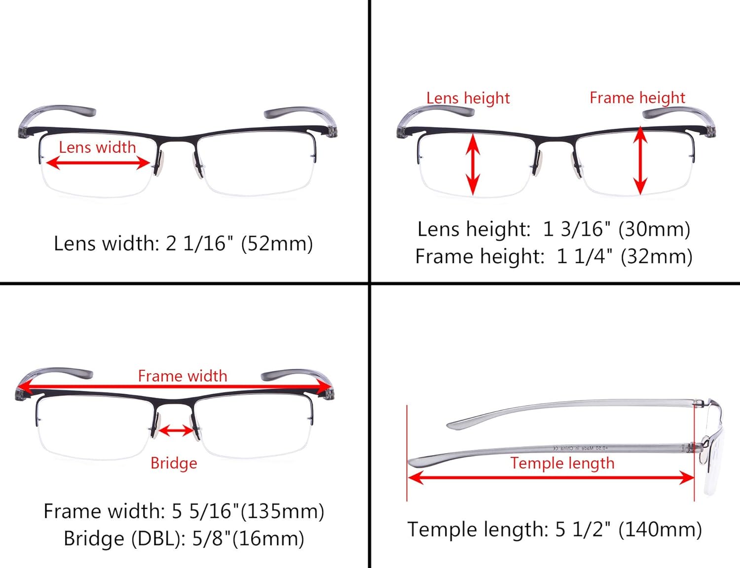 Eyekepper 3 Pairs Half-rim Reading Glasses for Men Metal Readers +2.75