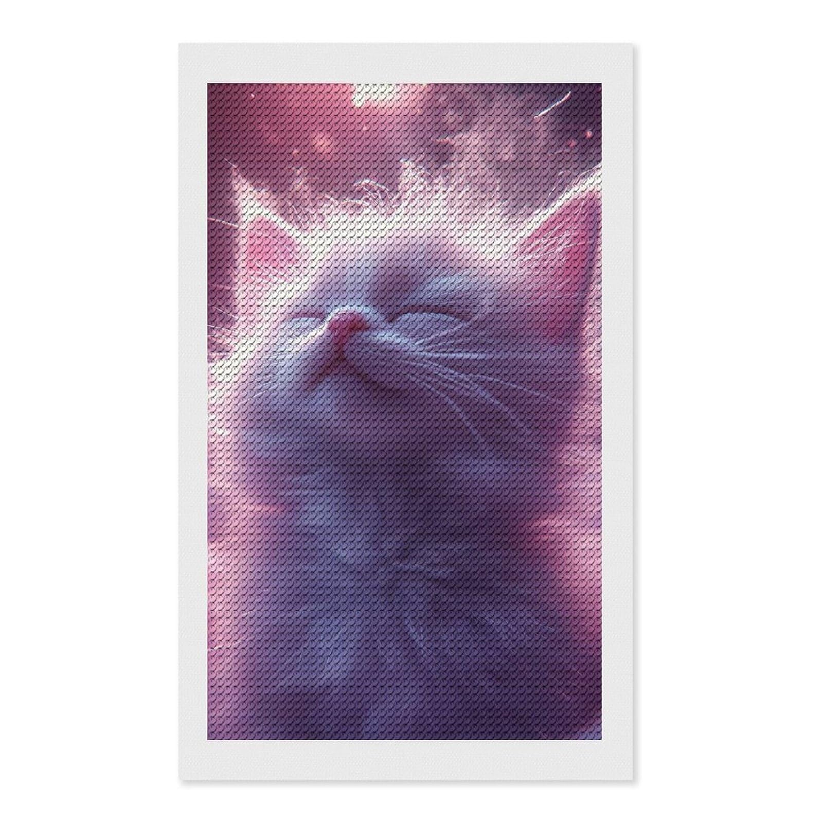Junmoney Dreamy Kitten Portrait Diamond Art Kit 12"x20", Bedroom Decor, Adhesive Canvas, Full Kit Included, Thoughtful Present, Birthday Gift
