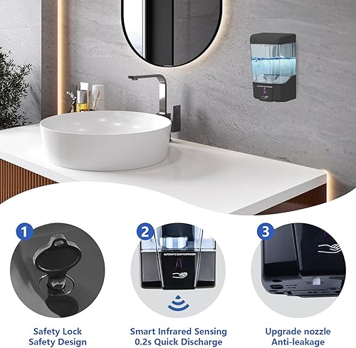 Miniatura 5 de Paquete de 6 dispensadores automáticos de jabón, dispensador de jabón líquido comercial de montaje en pared de 20 onzas, sin contacto para baño,