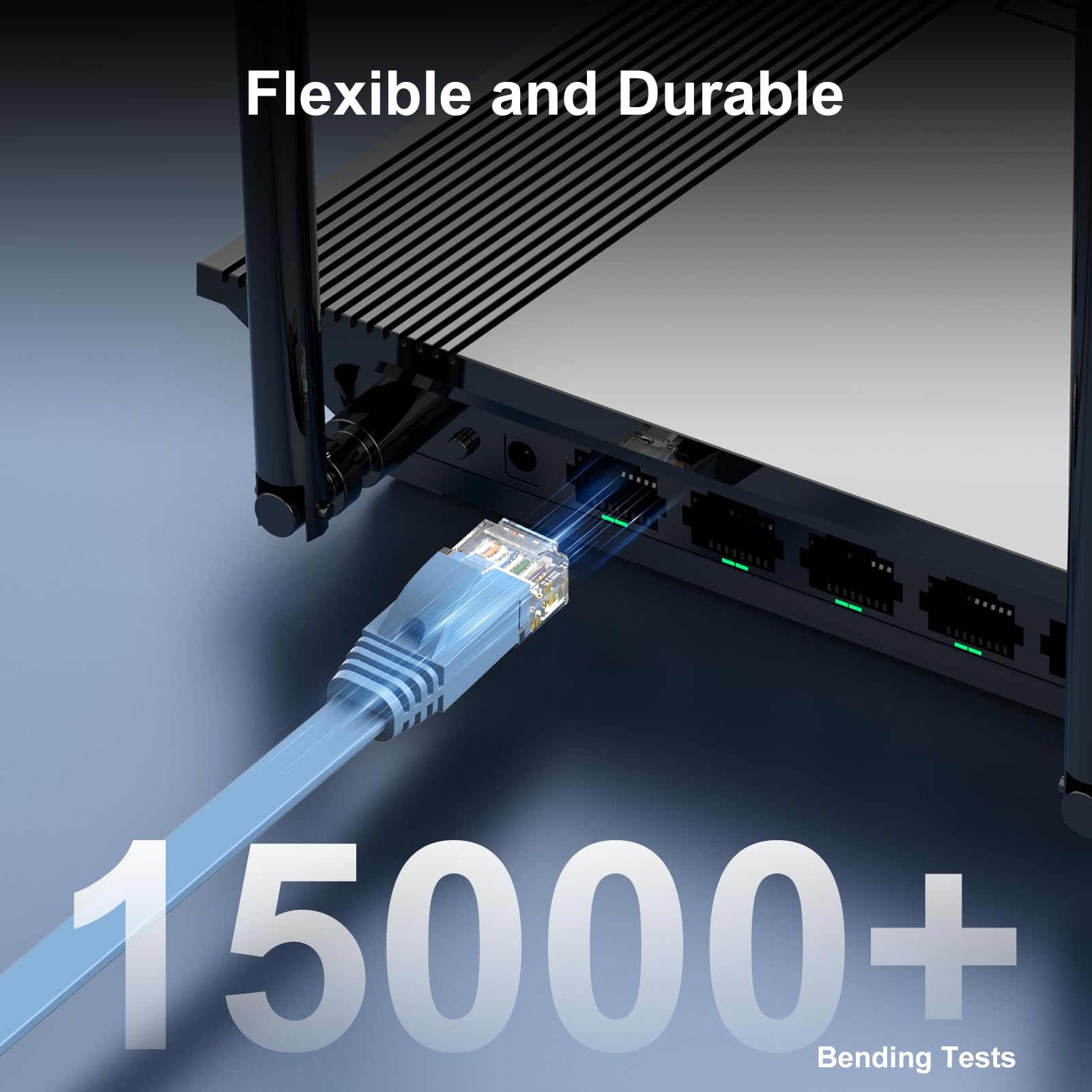 Cat-6-Ethernet-Kabel, 91 cm, 6 Stück (zu einem Cat5e-Preis, aber höherer Bandbreite), flaches Internet-Netzwerkkabel, Cat6-Ethernet-Patchkabel, kurz – blaues Computerkabel mit snagless-RJ45-Steckern