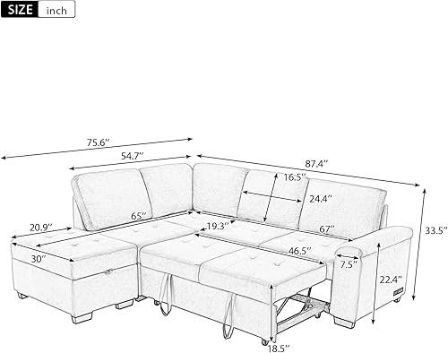 Miniatura 2 de Merax Sofá cama modular en forma de L con otomana de almacenamiento y diván para apartamentos pequeños, asientos de amor para sala de estar, color