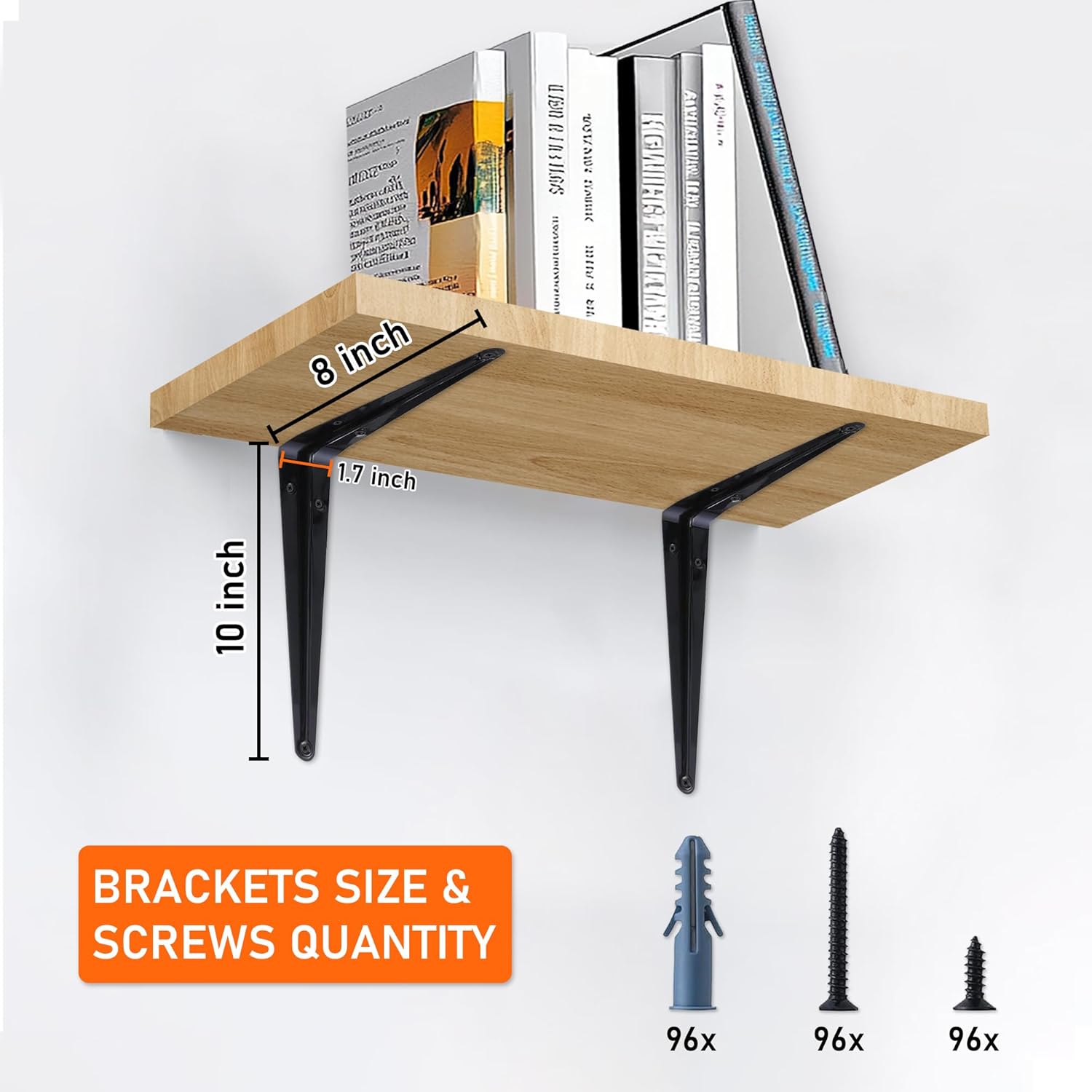 ELSKER&HOME 32 Pack Shelf Brackets 10 Inch, Floating Shelf Bracket for Wood, Black Metal L Bracket for Shelves Support, Wall Mount Corner Brace