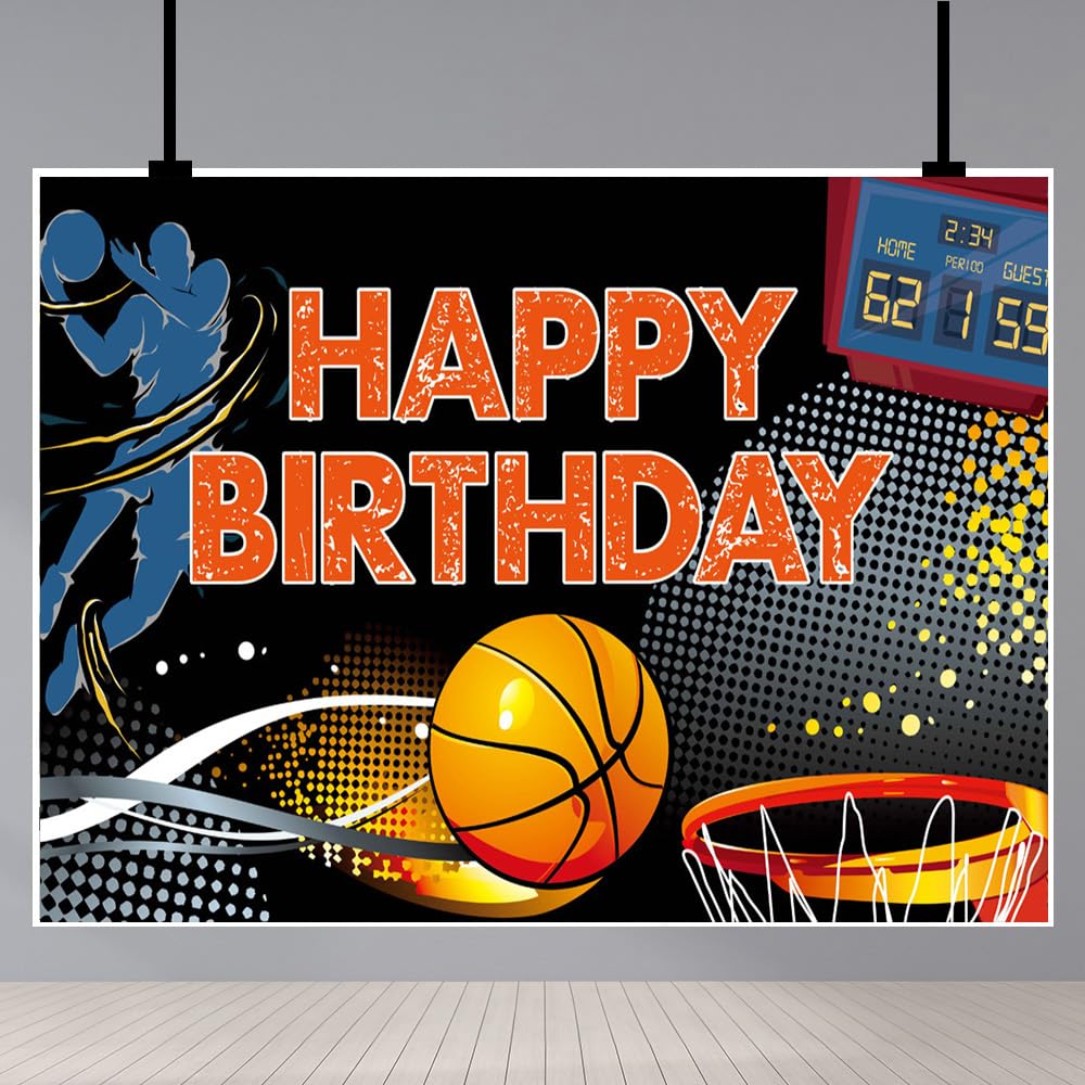 8x6Ft Basketball Birthday Backdrop Basketball Theme Backdrop Decorations for Boy Sports Theme Happy Birthday Banner Party Decoration Cake Table Banner