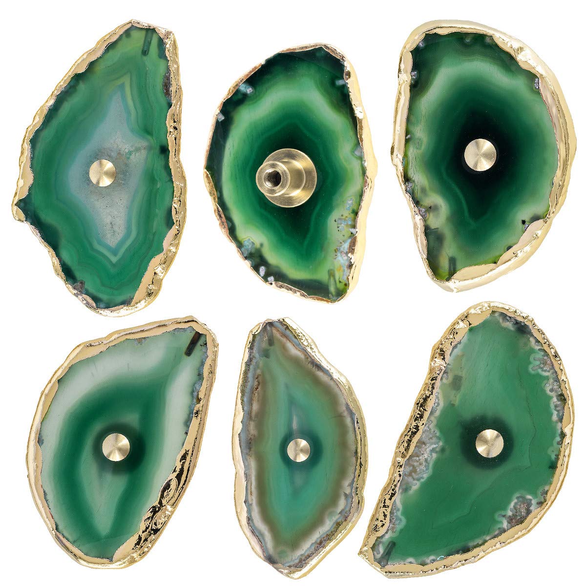 mookaitedecor - Juego de 4 pomos de ágata con tornillos, chapado en oro, tiradores de cajón para vestidor de cocina o armario decorativo