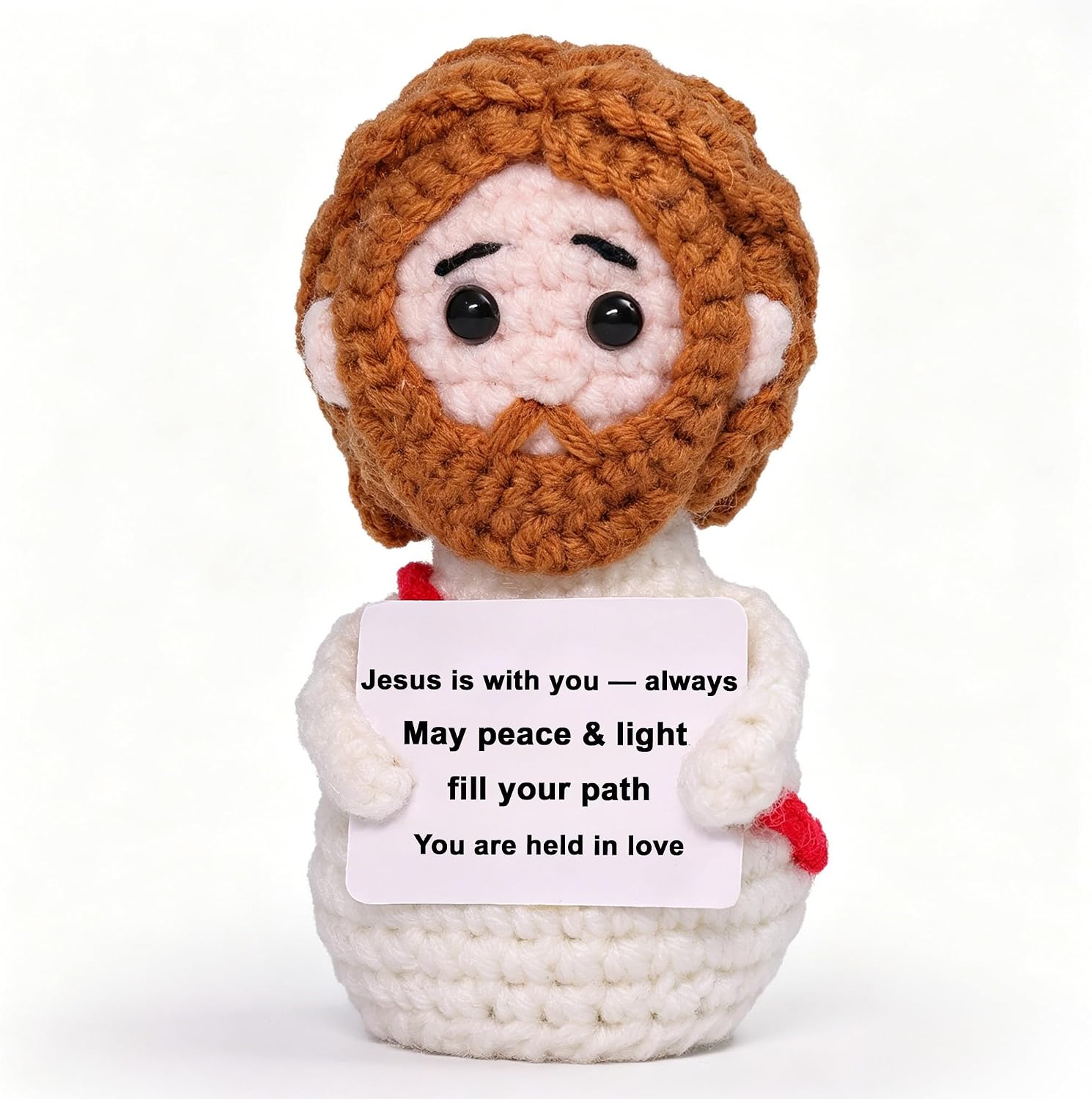 OkiyiD Mini Positive Jesus Crochet, Emotional Support Christian Gift for Women Men Friends, Handmade Jesus Figure with Positive Message, Religious Home Office Decor for Baptism Birthday Christmas