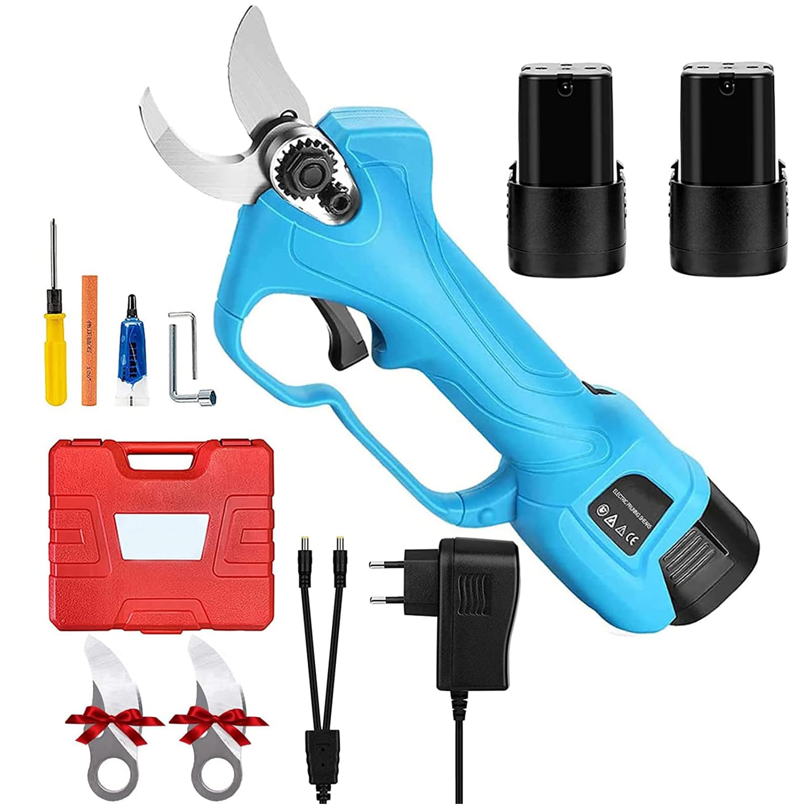 Tijeras de Podar Electricas Profesionales, 28 mm Tijeras de Podar Cortador Eléctrico con Baterías 2x2000mAh y 400W Motor Brushless, Tijeras Podar Bateria para Jardinería, Árboles Frutales, Viñedos