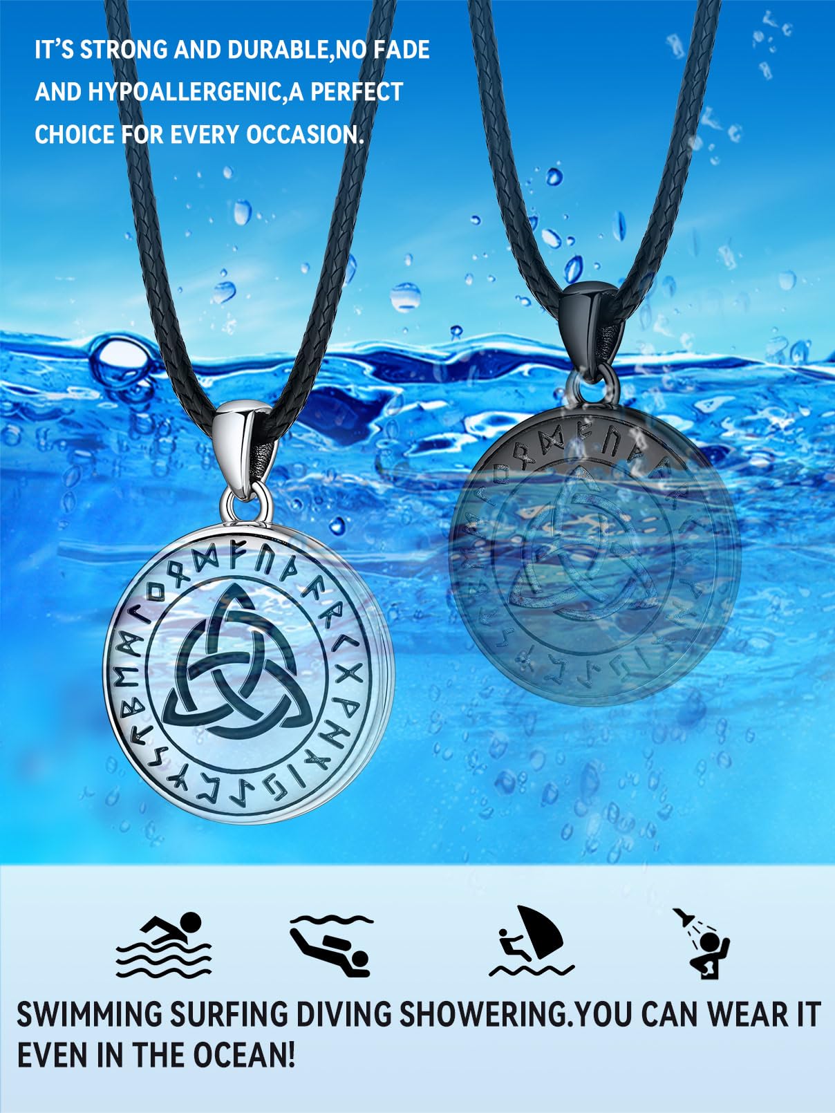 FaithHeart Spersonalizowany medalion ze zdjęciem dla mężczyzn i kobiet, srebro próby 925, miedziany łańcuszek wikingów Mjölnir z runą/wegwizorem/walknut/celtyckim węzłem / krzyżem świątynnym,
