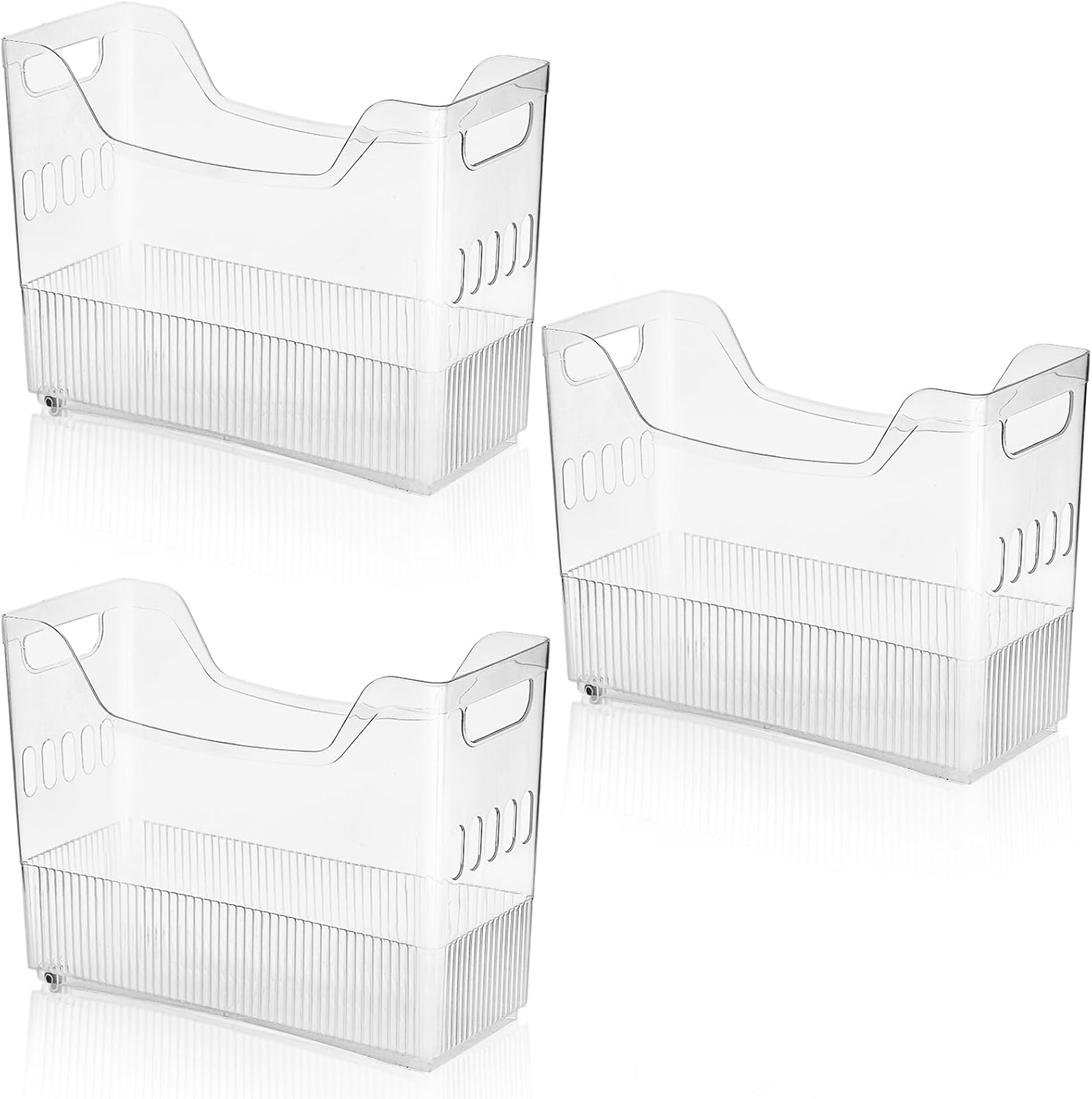 Peohud 3 Pack Freezer Organizer Bins with Wheels, Clear Plastic Pantry Storage Organizer with Handle, Tall Narrow Kitchen Organization Rolling Bins for Fridge, Cabinet, Bathroom, Under Sink, Office