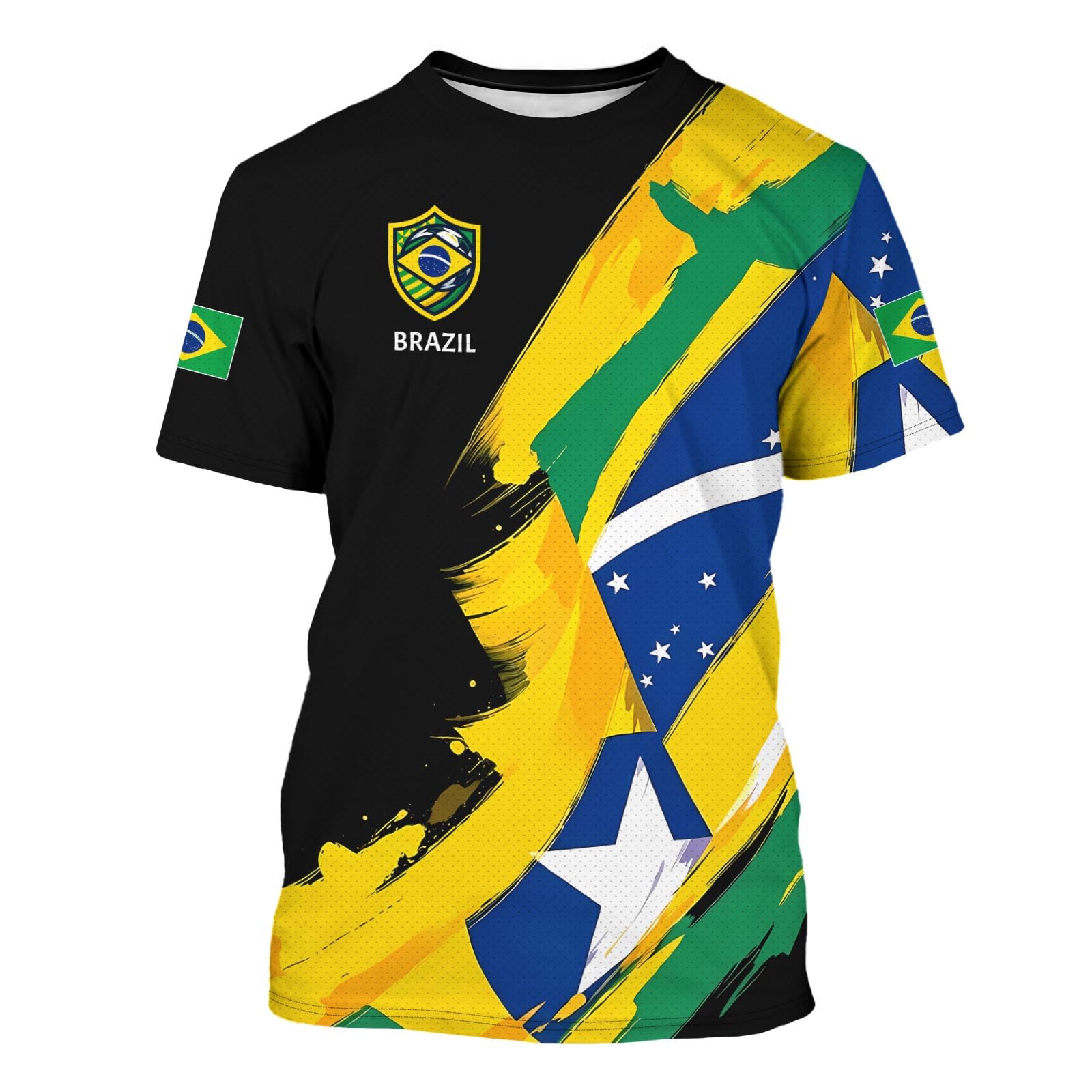 BJU Soccer Jerseys National Sports Fan Jersey Collection Football Training Apparel Crewneck Short Sleeves for Men and Women, Brazil Yellow, L