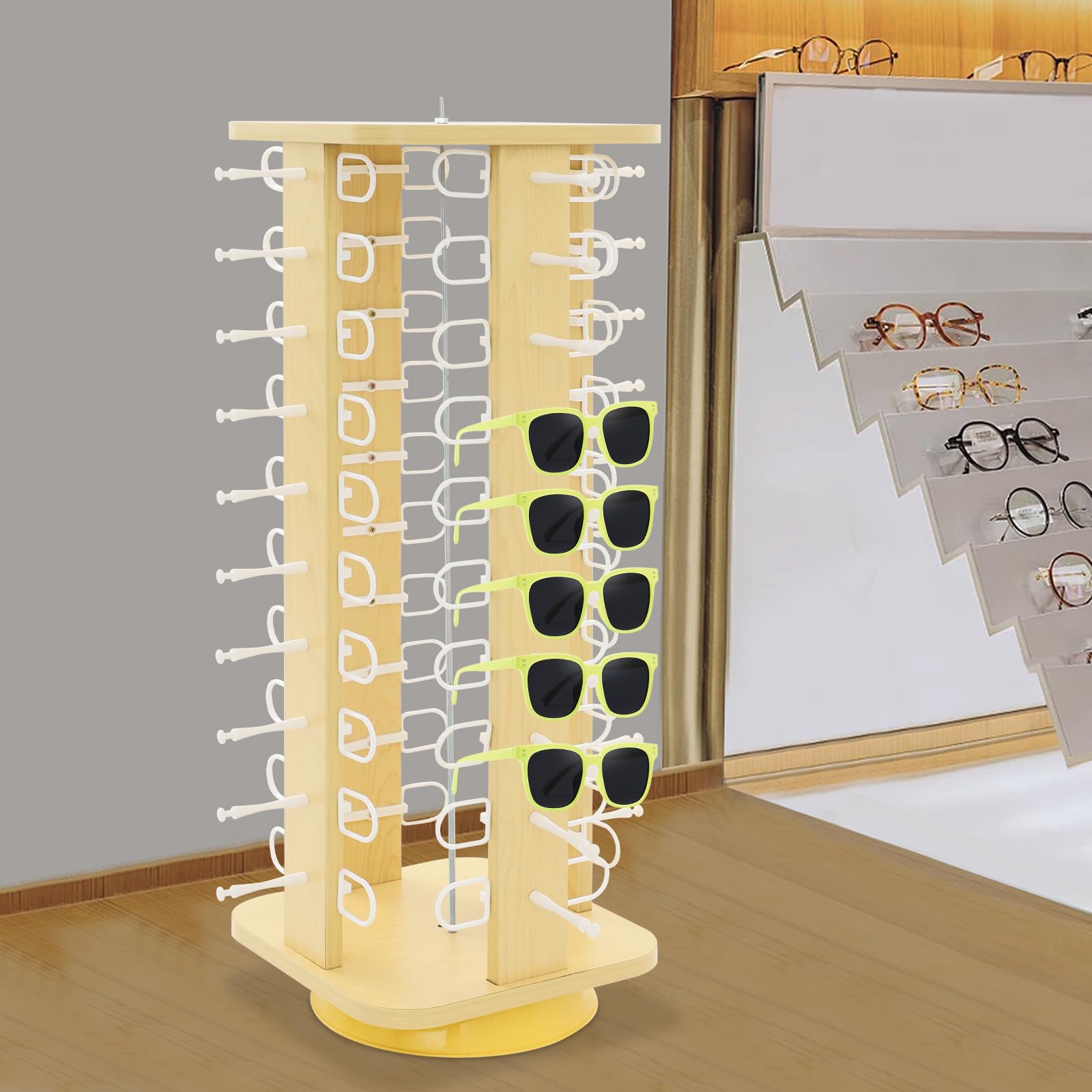 Soporte de exhibición para Gafas de Sol, 50 Pares, Organizador de Gafas de Sol y Gafas con rotación de 360°, Colgador de Gafas para exhibición Comercial en mostrador, 13.8 * 29.1 pul