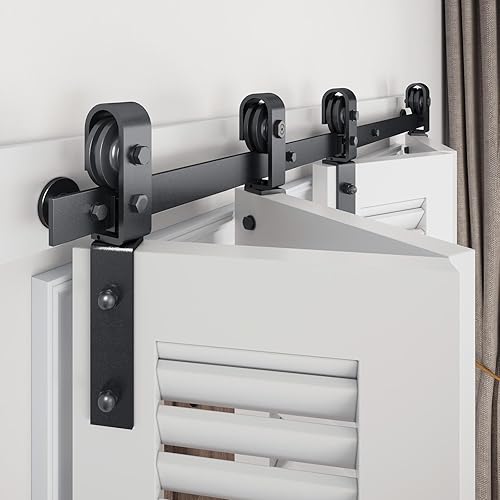 EaseLife Kit de riel de puerta corrediza de granero plegable de 72 pulgadas para 4 puertas de armario, rodillo de montaje lateral, resistente, se