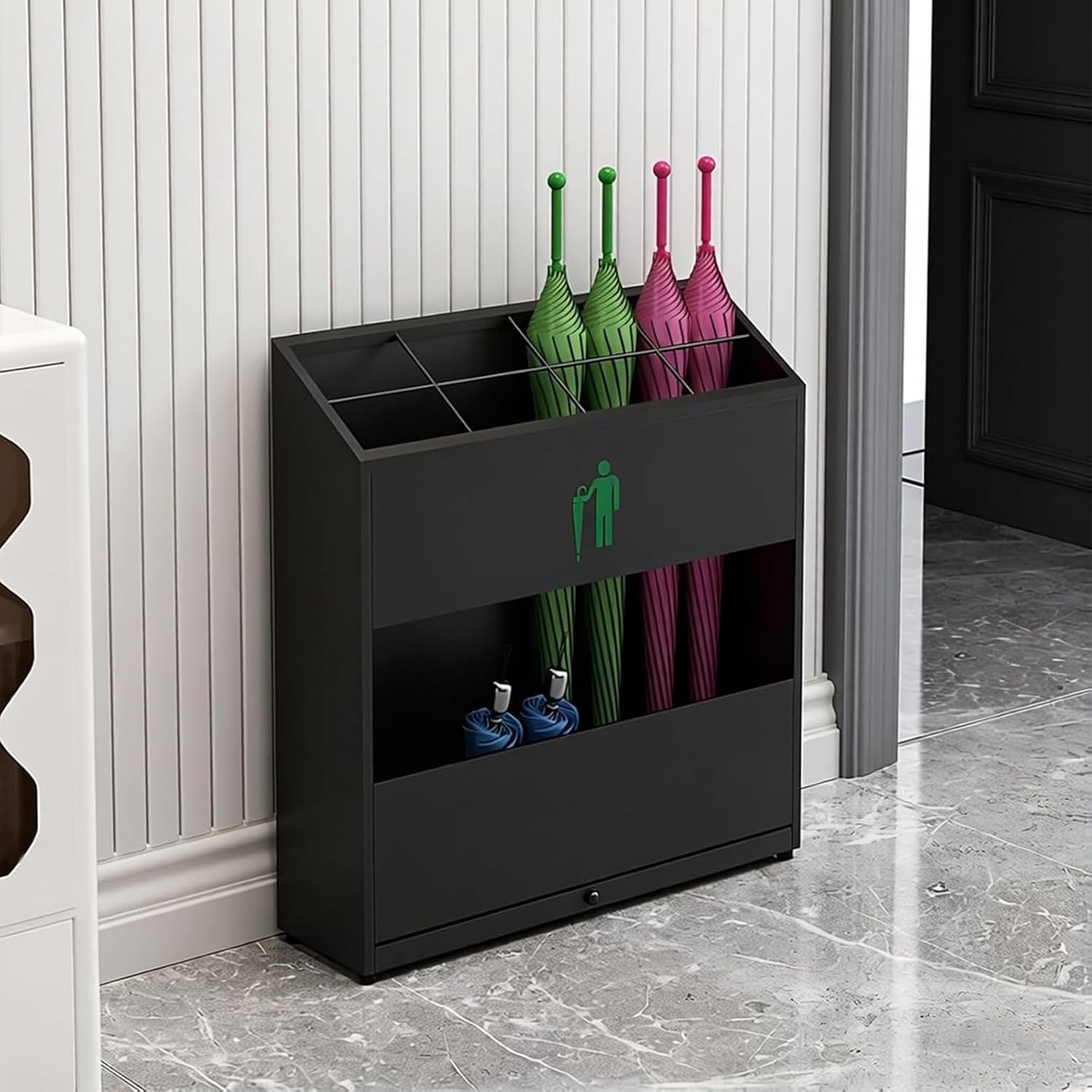 Square Metal Large Capacity Umbrella Stand with Removable Drip Tray, Commercial Umbrella Barrel Corridor Entrance Stand Racks for Home, Office