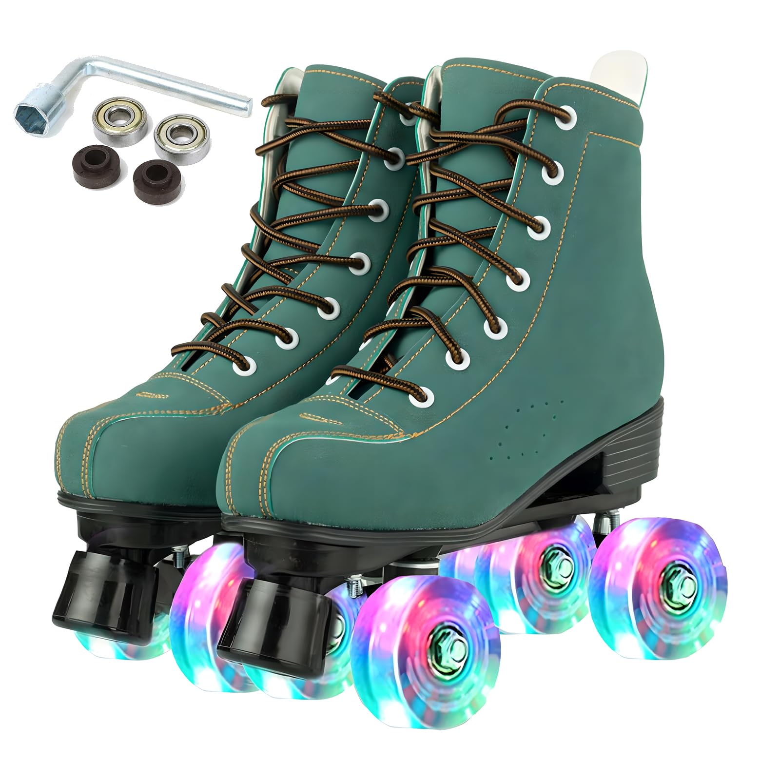 Silvertree Patins à roulettes pour homme et femme en cuir synthétique - Patins à roulettes brillants pour adultes - Patins à roulettes lumineux à quatre roues pour filles et garçons - Unisexe
