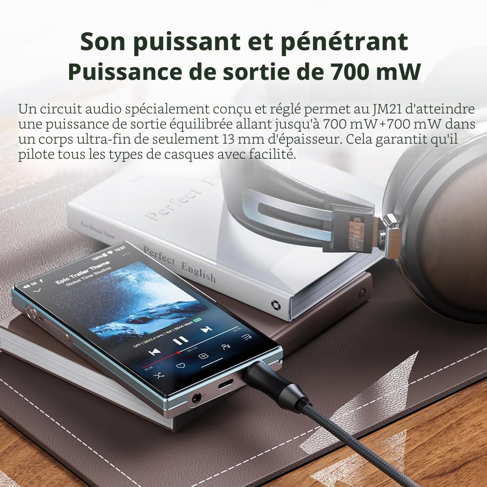 JadeAudio FiiO JM21 Lecteur de Musique MP3 Haute résolution Android 13 avec Snapdragon 680, Bluetooth, WiFi, USB, DAC, 12,5 Heures de Lecture (Bleu Ciel)