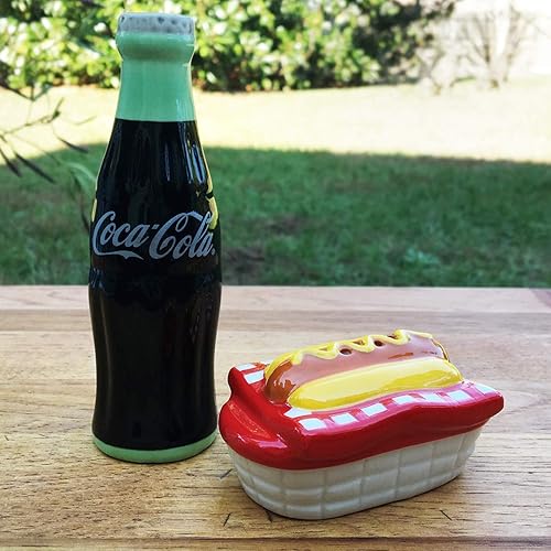 Miniatura 2 de Coca-Cola - Juego de salero y pimentero de cerámica para perros calientes y botella de contorno, tamaño único, multicolor