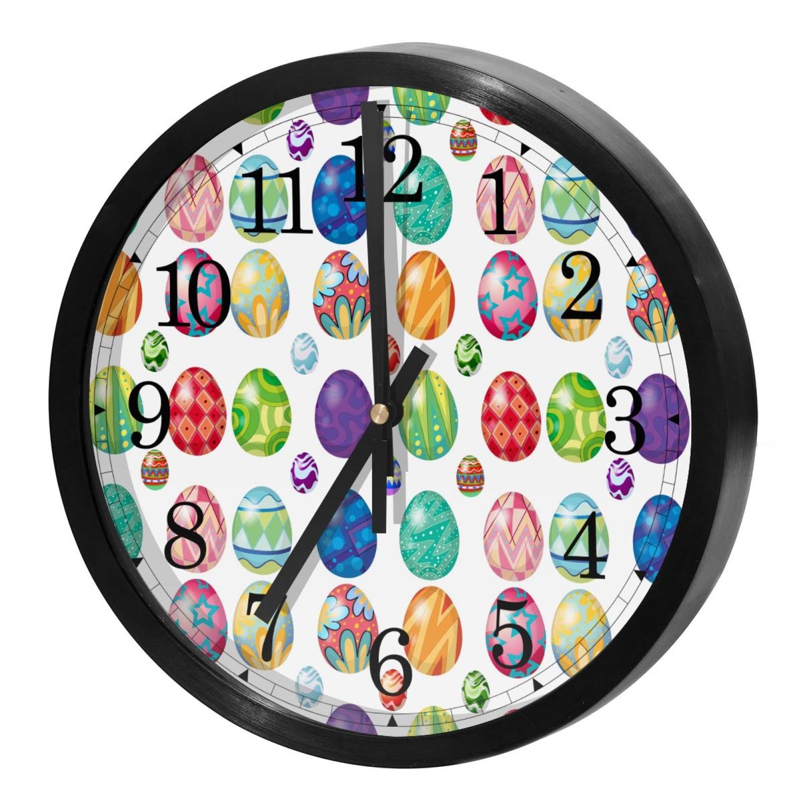 Horloge murale silencieuse pour cuisine et bureau avec un joli décor d'œufs de Pâques