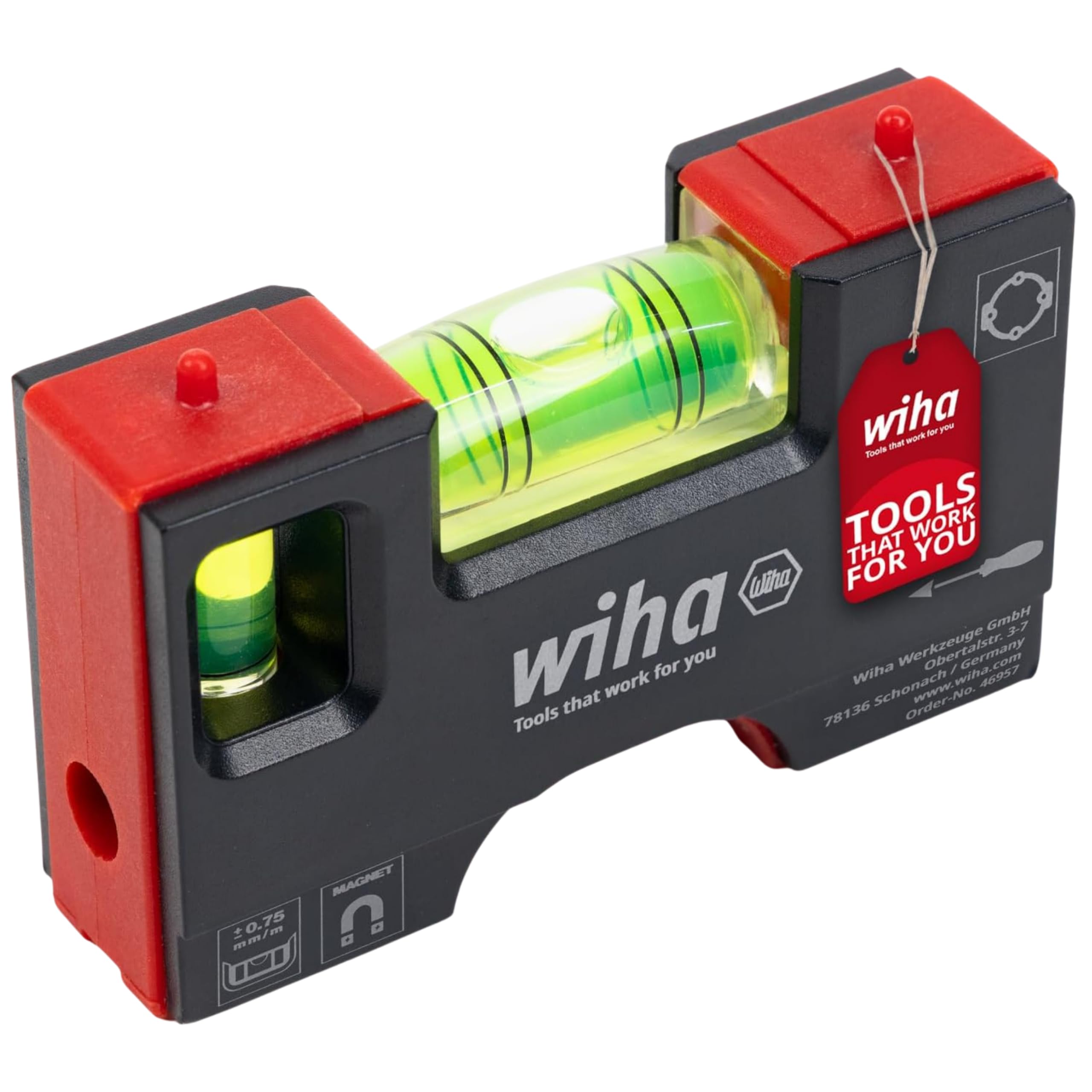 Wiha Mini nivel de burbuja Pocket I 10 cm con imán I Herramienta electricista para enchufe I Nivel horizontal de 4 anillas + nivel vertical para una alineación precisa I Nivel magnético (46957)