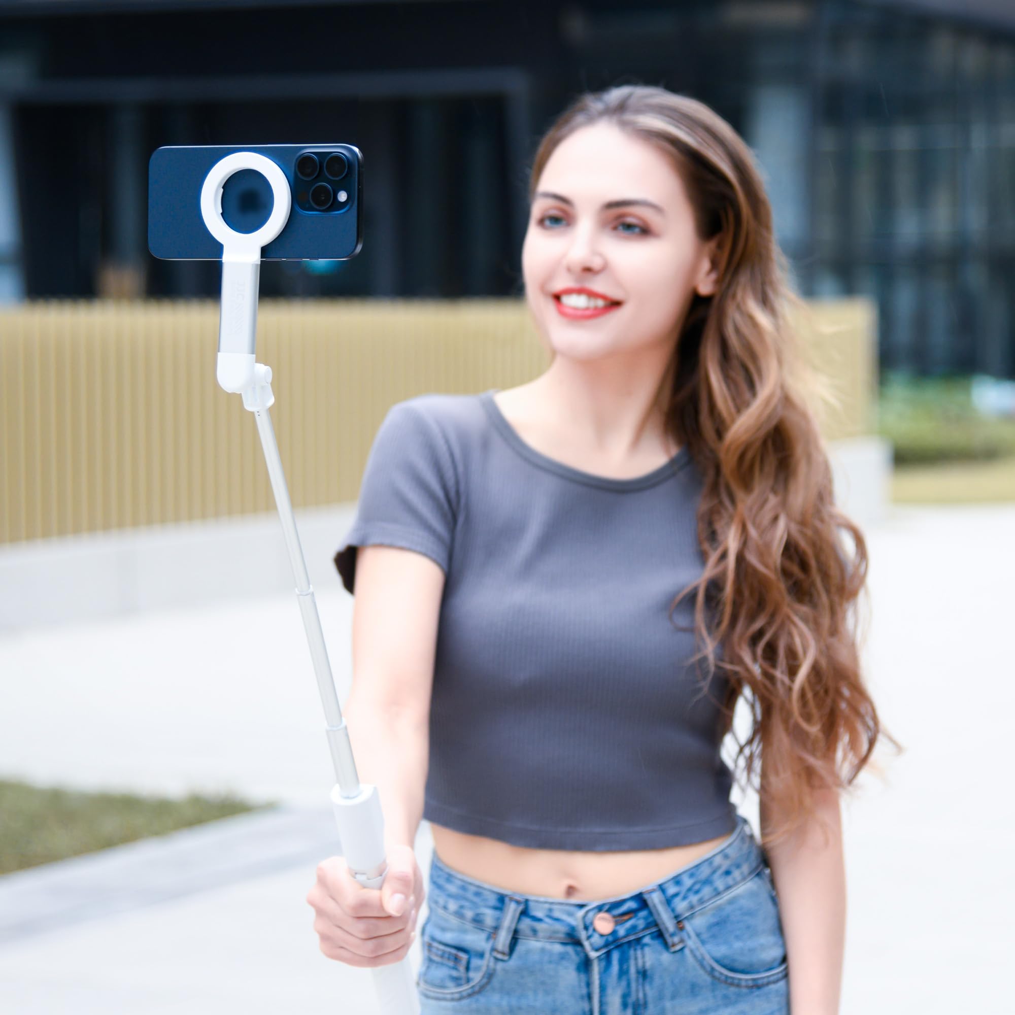 Perche à selfie magnétique pour téléphone portable avec télécommande rechargeable et support de trépied pour téléphone avec 2 griffes, trépied portable pour selfies en plein air, voyage, streaming en