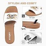 FITORY Women's Flat Slide Sandals with Gold Accents, Lightweight Faux Leather Slippers for Summer Size 6-11
