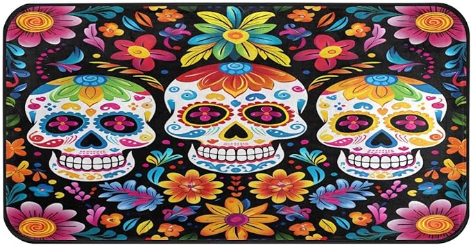 ALAZA Dia De Los Muertos Floral Sugar Skull Non Slip Kitchen Floor Mat Kitchen Rug for Entryway Hallway Bathroom Living Room Bedroom 39 x 20 inches(1.7' x 3.3')