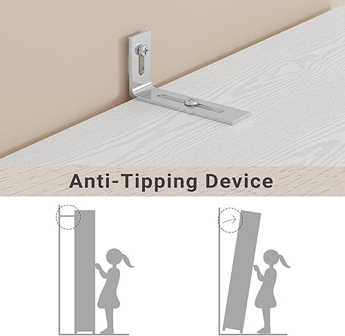 Miniatura 6 de LIKIMIO Armario de Ropa con Espejo y 3 Puertas y 2 Cajones, Armario de Madera para Dormitorio Combinado con Barra para Colgar, Blanco