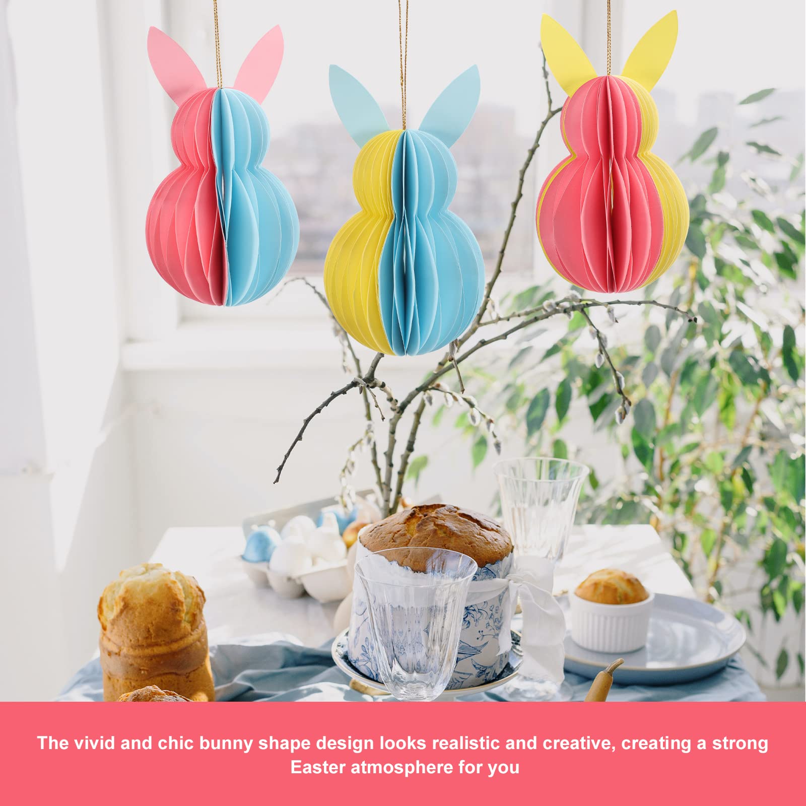 Decorazioni Pasquali A Nido D'Ape 3 Pezzi - Coniglietti Pieghevoli, Carta Velina, Riutilizzabili, Verde - Foto 10