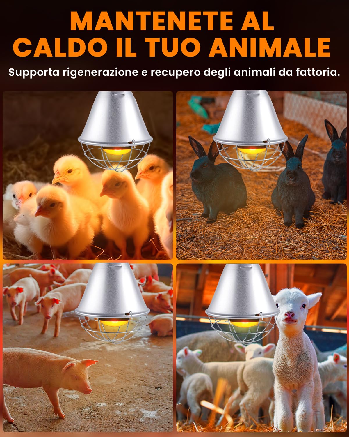Bonlux Lampada Infrarossi Riscaldante, Paralume per Lampade Riscaldanti con 2 Modalità Regolabili Lampada Riscaldante con 2M Catena per Il Fissaggio e Cavo da 2.5M per Cani Pulcini (Nessuna Lampadina
