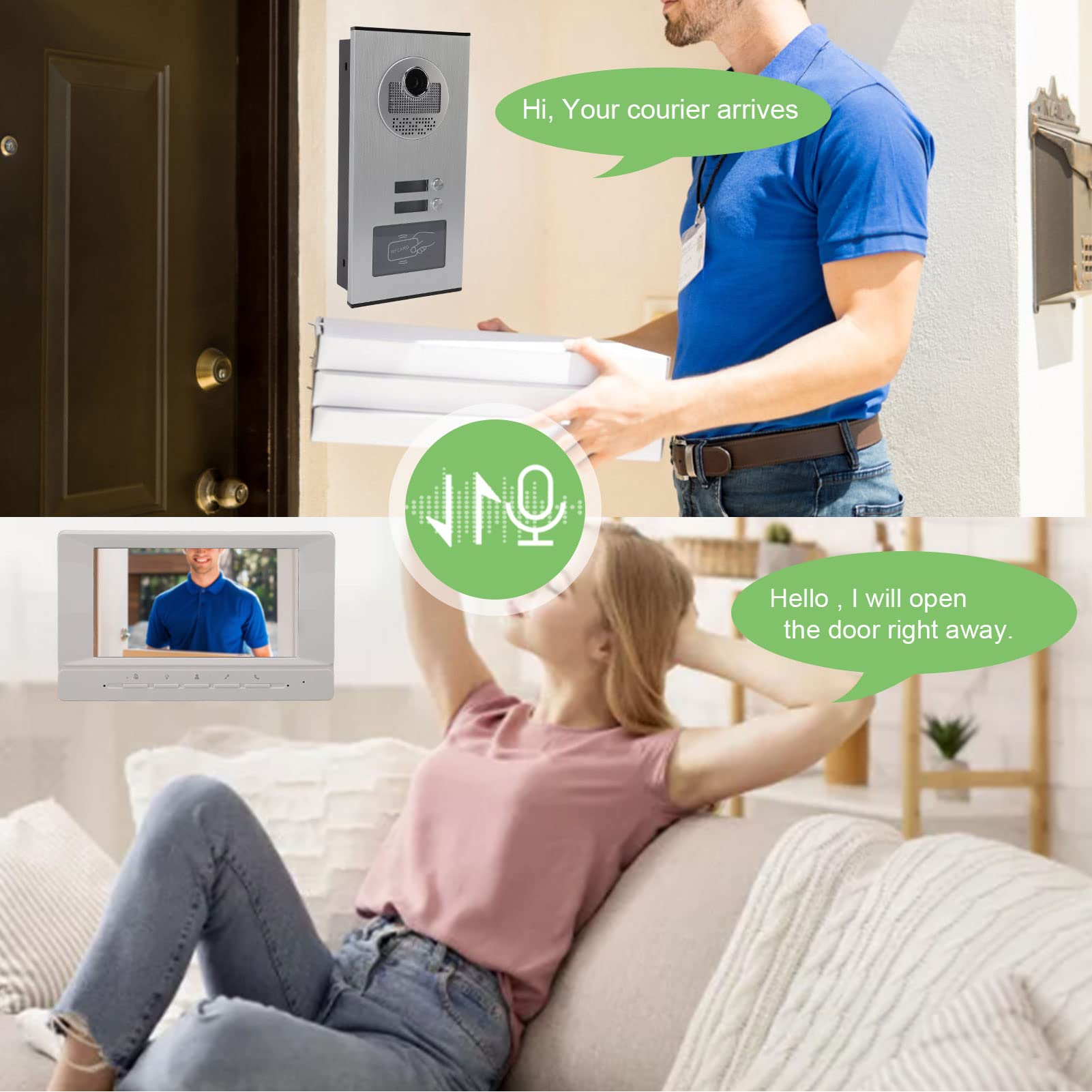 Videocamera Smart per Campanello, Campanello Spioncino a Scorrimento Carta d'identità 960P con 2 Schermi per Sicurezza Domestica, Appartamenti, Ville, Hotel, Uffici (Spina europea)
