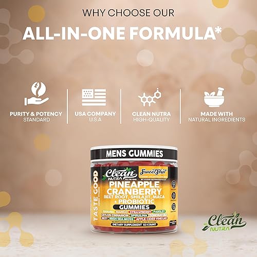 Miniatura 8 de Sweet Shot - Vitaminas gomosas de piña y arándanos para hombres, raíz de remolacha, shilajit, maca, mango, plátano, espirulina, musgo de mar