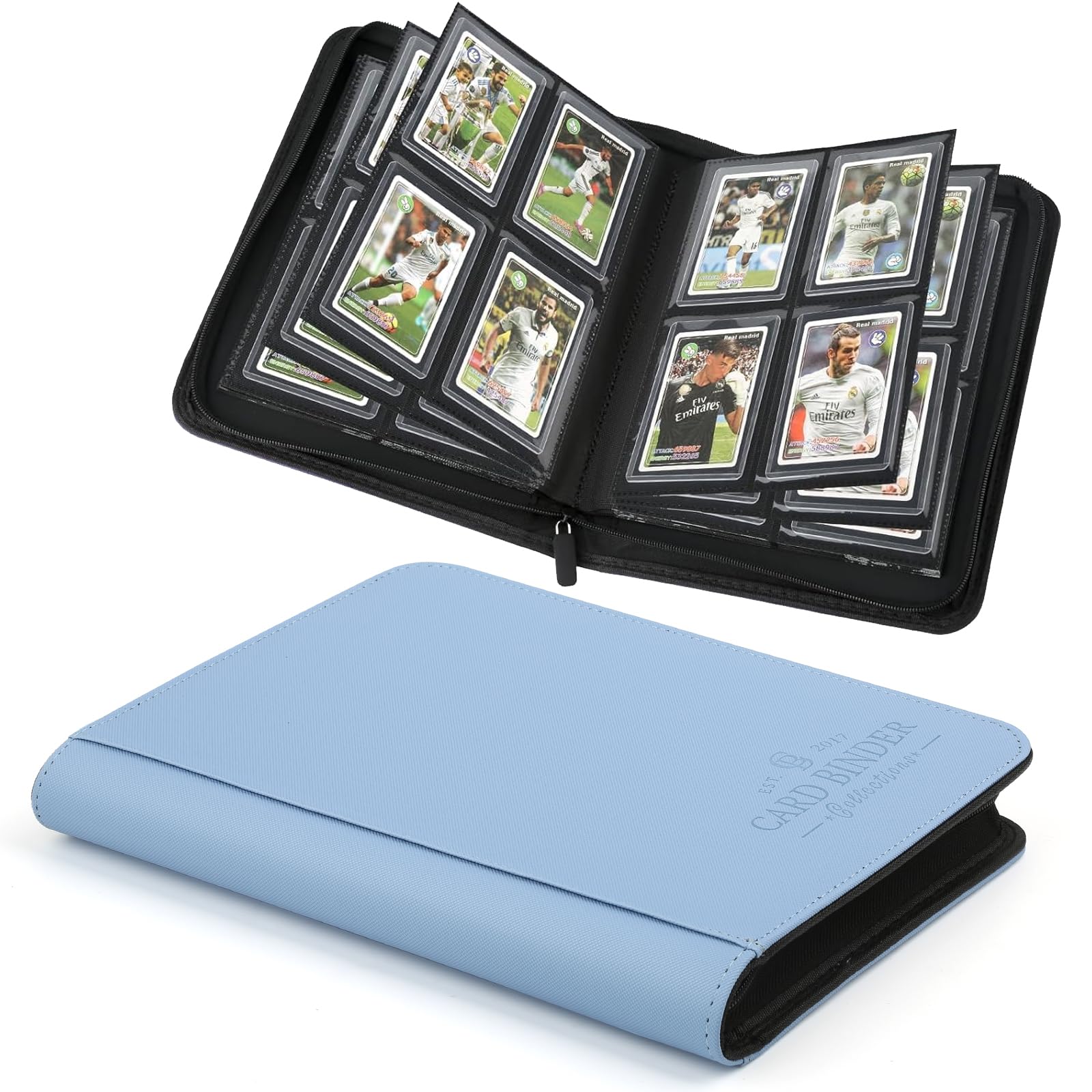 CARDBINDER Toploader Binder, 4 Pocket Trading Card Binder Holds 128 Top Loaders, Premium Zipper Card Storage Case with Double-Sided Pockets for 3x4'' Toploaders, TCG, MTG, Sports Cards.(light blue) โ image 1
