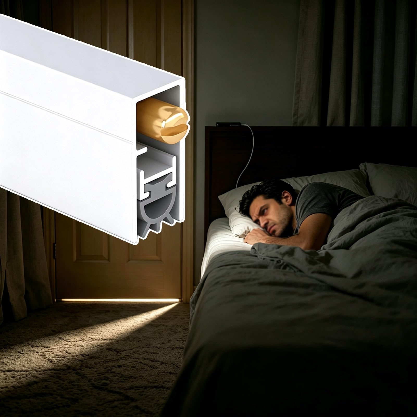 Paraspifferi Sottoporta Incasso/Strisce Oscuranti per Parte Inferiore Della Porta | Strisce Tenuta Insonorizzate Paraspifferi Automatico Porte Forma U, Guarnizione Lega Alluminio Ritagliabile(121cm(47 5/8"))