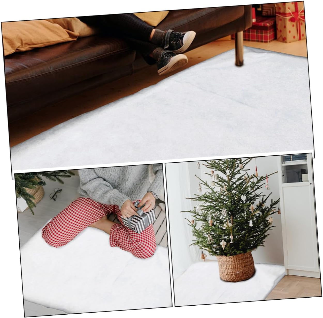 Baluue 2pcs Faux Snow Blanket for Christmas Village Scene Thick White Artificial Snow Carpet for Indoor Holiday Decoration Winter Blanket for Home and Craft Displays