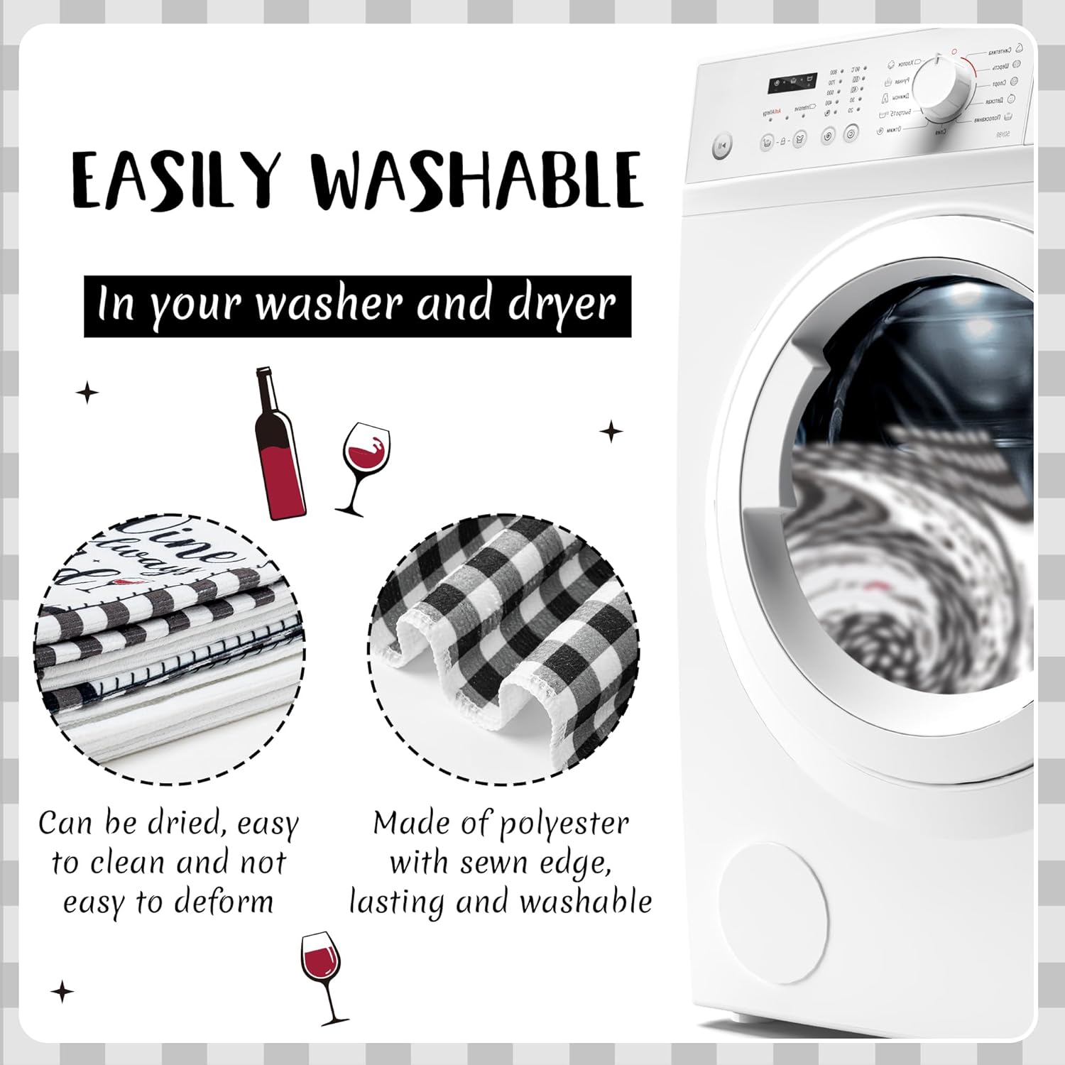 R HORSE Funny Kitchen Dish Towels - 5Pcs Funny Wine Kitchen Hand Towels, Cute Absorbent Cleaning Dishcloth Bathroom Home Decor for Wine Lovers Girls Women Hostess Housewarming Gifts - Image 3