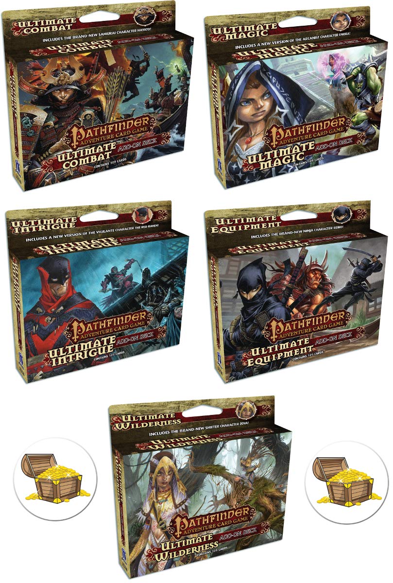Bundle of Pathfinder Adventure Card Game Ultimate Add-On Decks Plus Two Bonus Treasure Chest Buttons