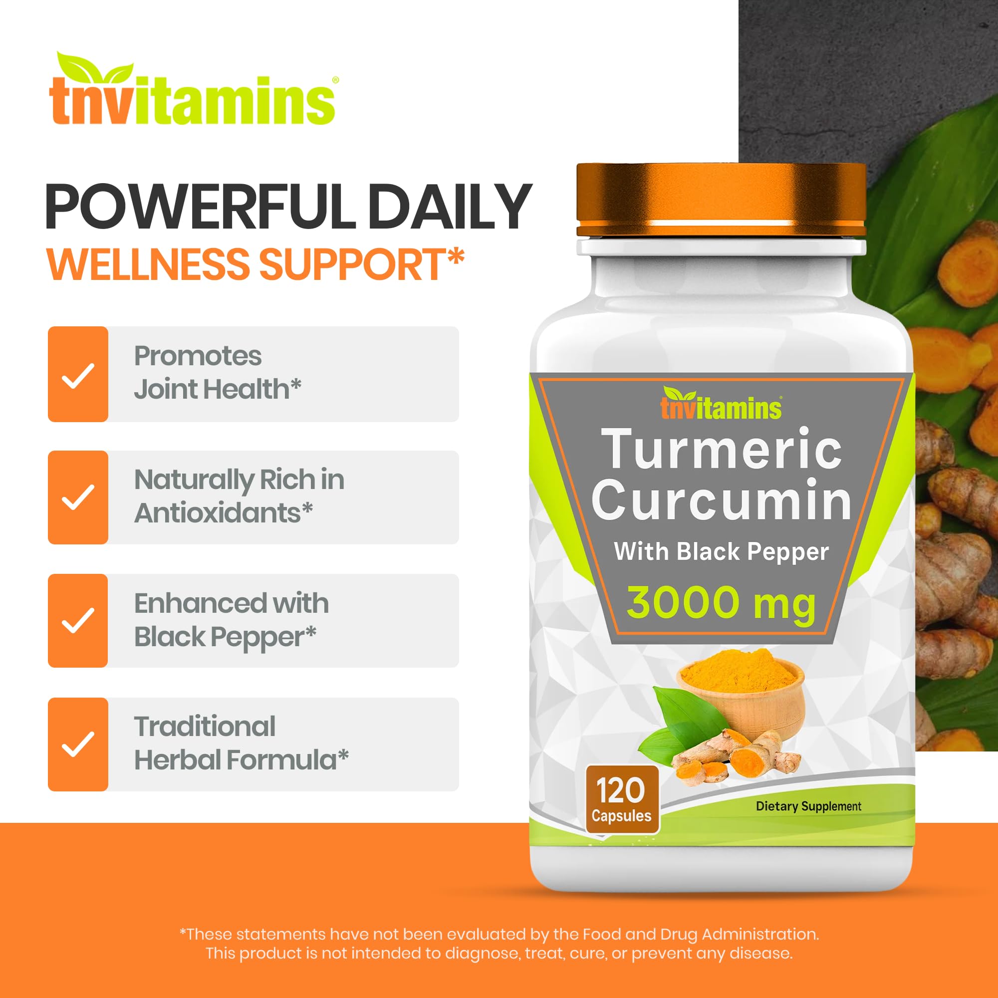 Turmeric Curcumin Capsules with Black Pepper | 3000 MG - 120 Capsules | Extra Strength Golden Turmeric Curcumin Supplement | Non-GMO | Produced in the USA — Amazon image 4