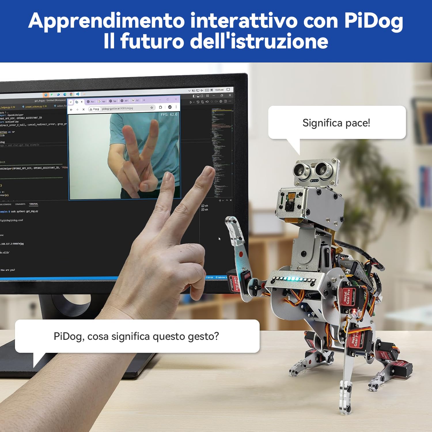 SUNFOUNDER PiDog Kit Cane Robot AI per Raspberry Pi 5/4/3B+/Zero 2W, OpenClaw LLMs ChatGPT/Gemini/Grok, Riconoscimento vocale e video, Python, App, Batteria, Giroscopio, Telecamera (RPI non incluso)
