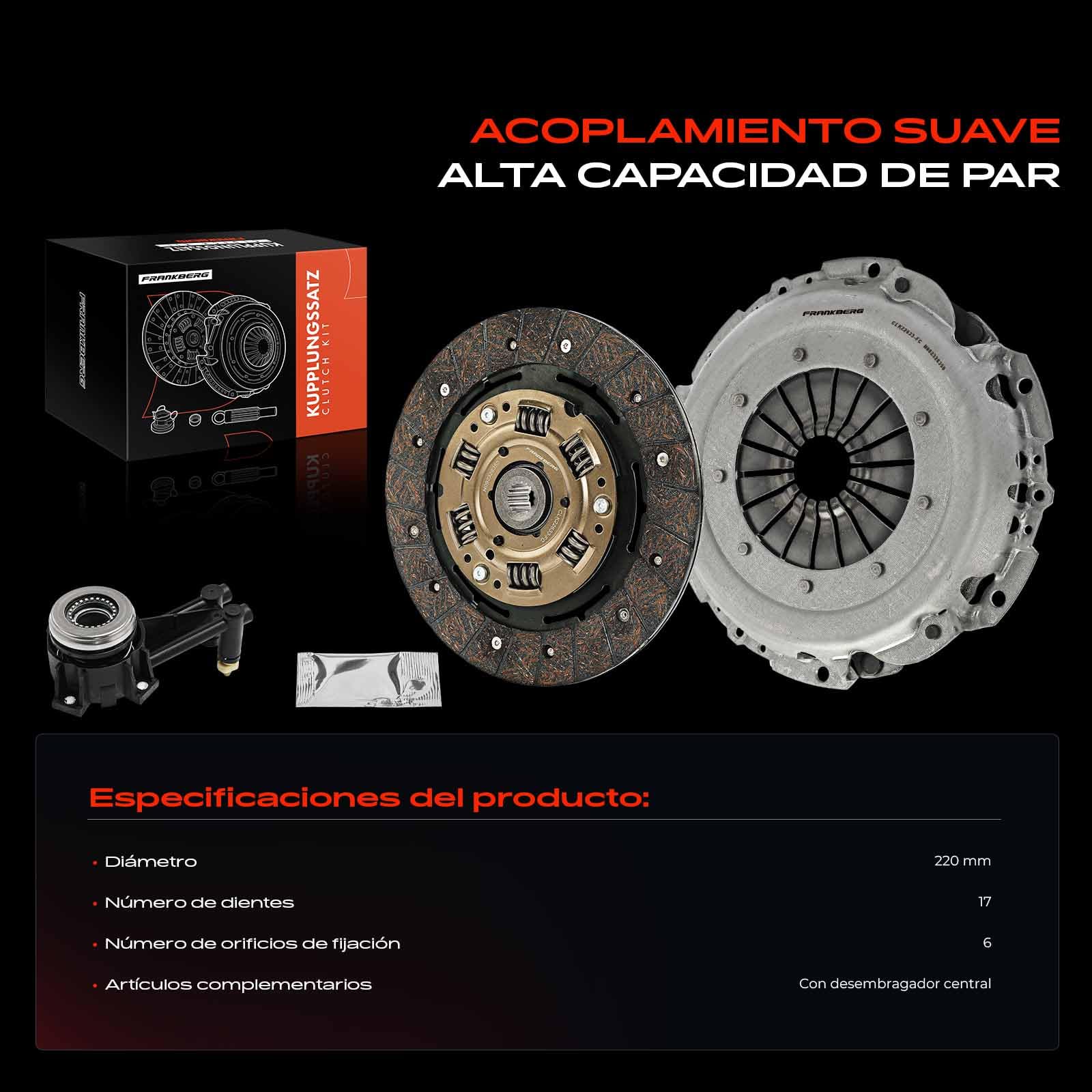 Frankberg Kit de embrague con cojinete de desembrague central 1327860 | Compatible con: Torneo Focus II DA DS FFS, Mondeo IV BA7, Focus II Saloon DB DH FCH, Focus II DA DP HCP, S40 II 544