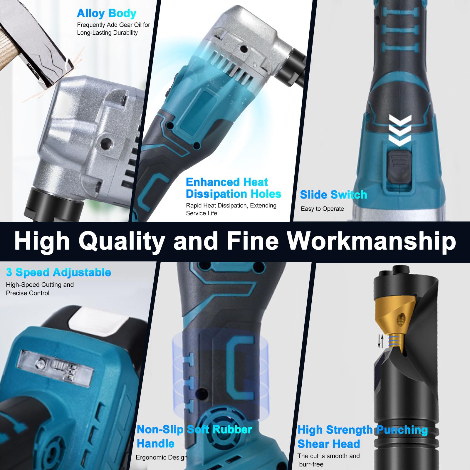 Nibbler de chapa con batería compatible con Makita 18 V, 950 W Cordless Metal Nibbler, 1900SPM Tijeras de chapa eléctricas, picadora de metal, 3 niveles ajustables al acero inoxidable, hierro