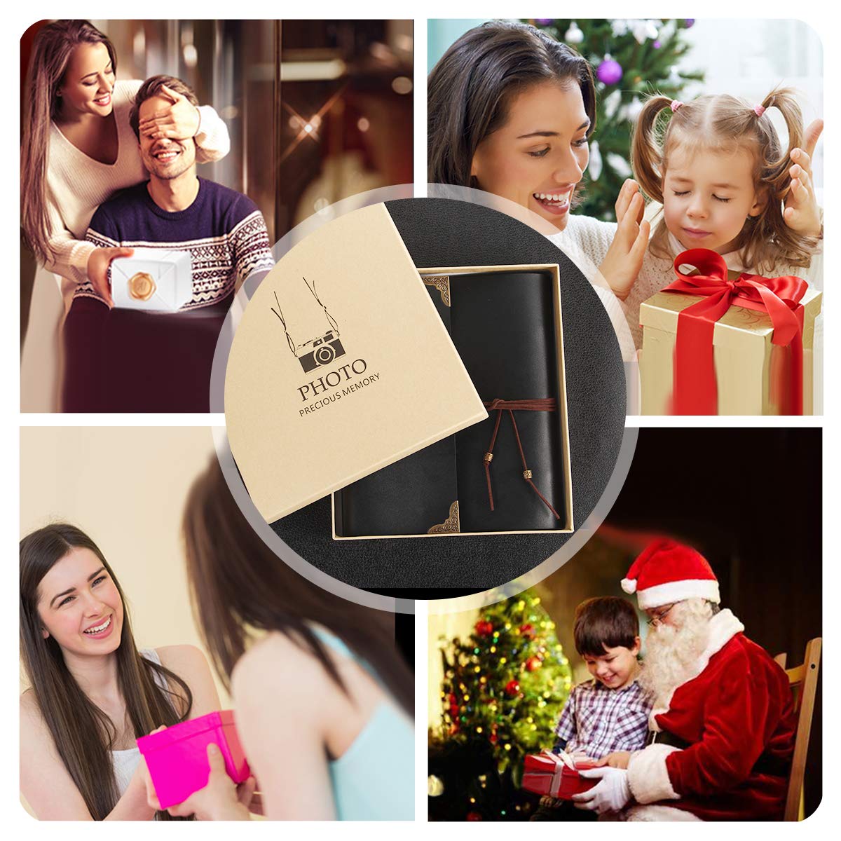 ThxMadam Scrapbook skórzany album fotograficzny księga gości ślubna pamiątki DIY z 60 czarnymi stronami, prezent na Walentynki, urodziny, Boże Narodzenie, podróż, ślub, dla żony, matki, córki,