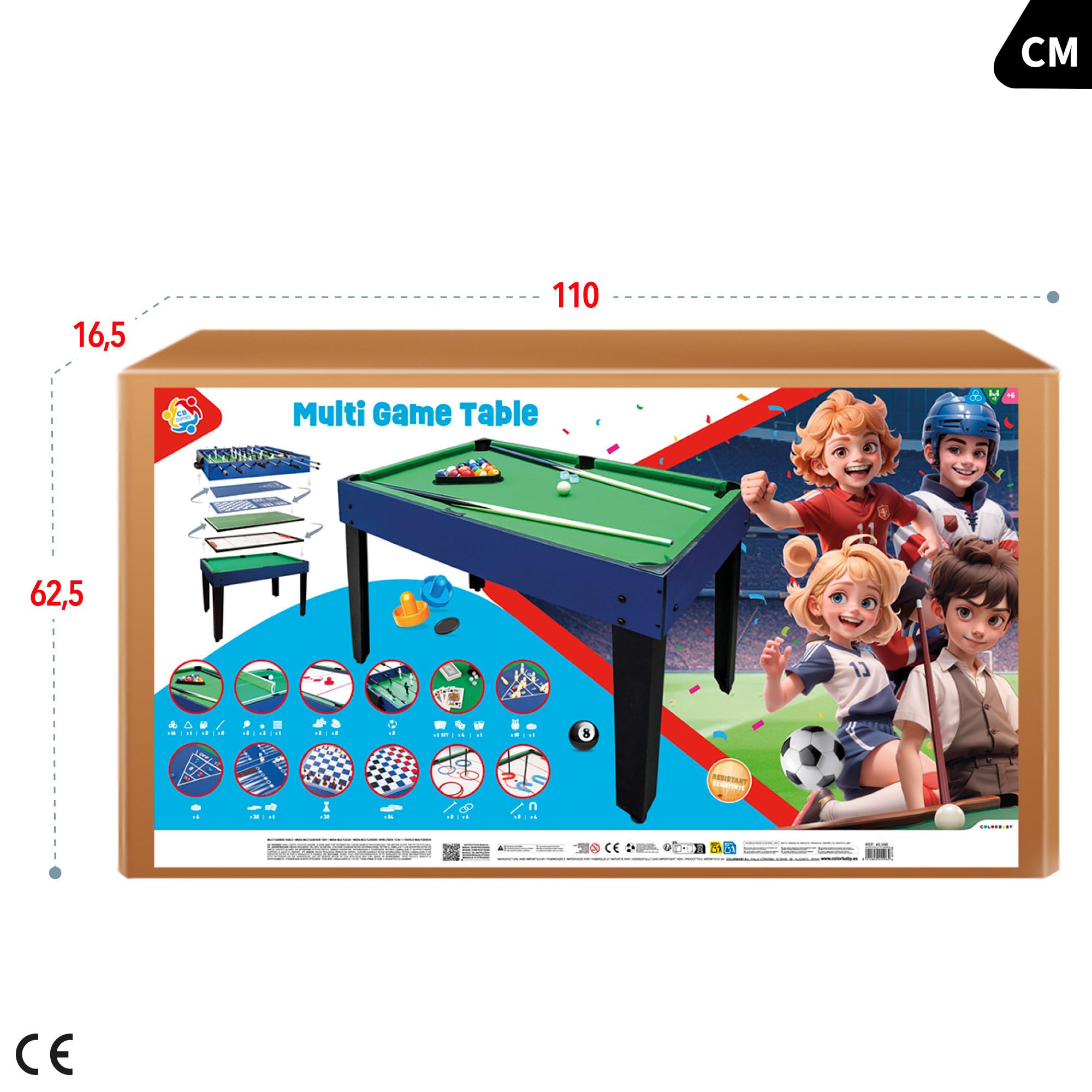 COLORBABY - Table multijeux, Baby-foot en bois, Table de billard convertible, 12 jeux, Jouets pour adultes et enfants à partir de 6 ans - 104 x 57.5 x 69 cm