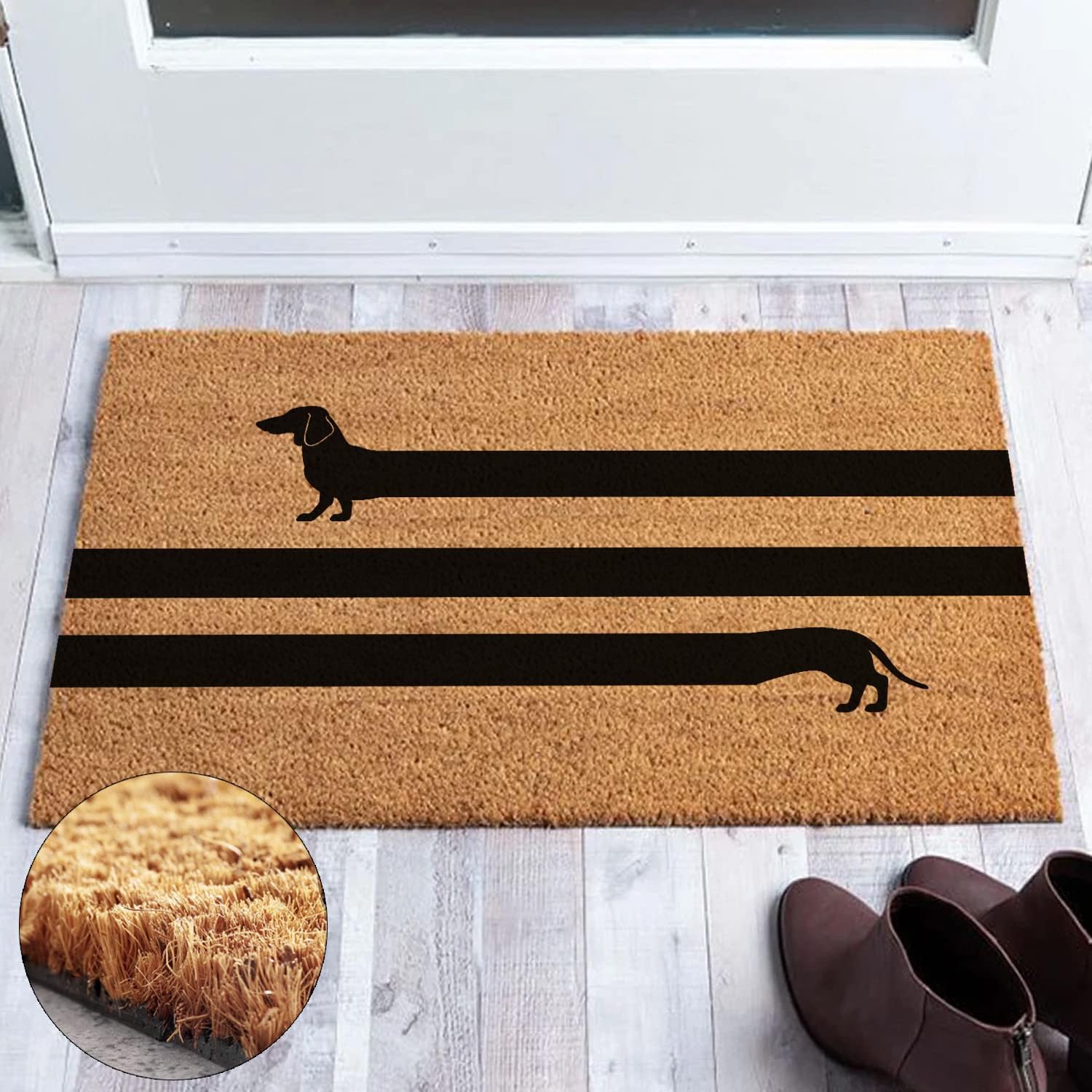 Funny Dachshund Weiner Dog Welcome Mat - Personalized Coir Rug with Heavy-Duty PVC Backing - Non Slip Outdoor - 23.6 x 15.7 inch