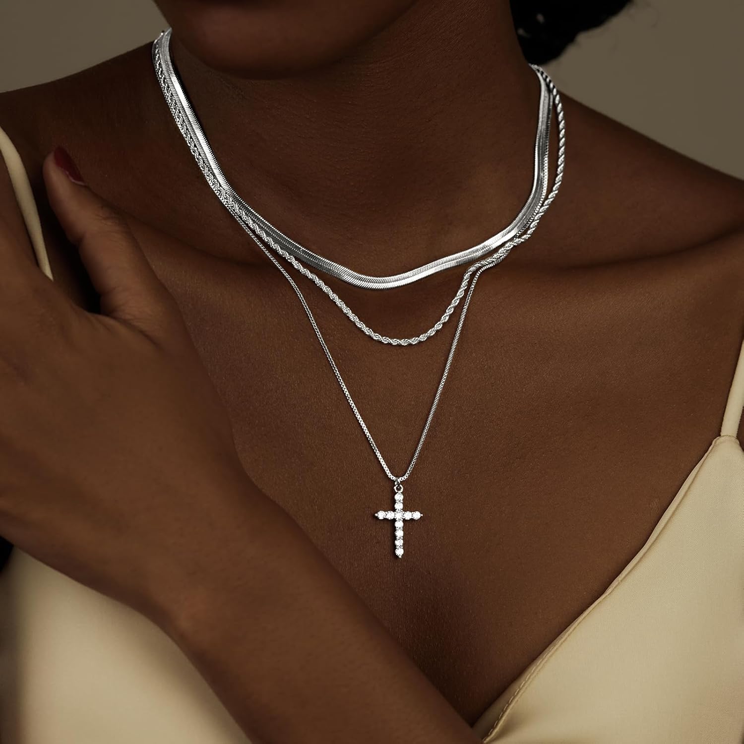 Easter Basket Stuffer Cross Necklace for Women Girls, Dainty 14K Gold Silver Plated Cross Choker Jewelry Non Tarnish Waterproof Cute Simple Small Necklace Christian Baptism Religious Faith Jewelry Gifts - Image 2